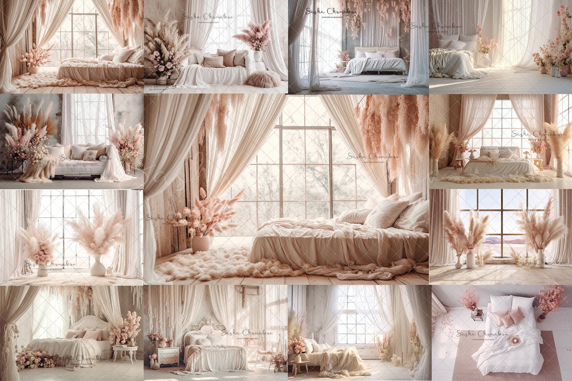 Digital backgrounds blush boho bedrooms 1 Ai generated