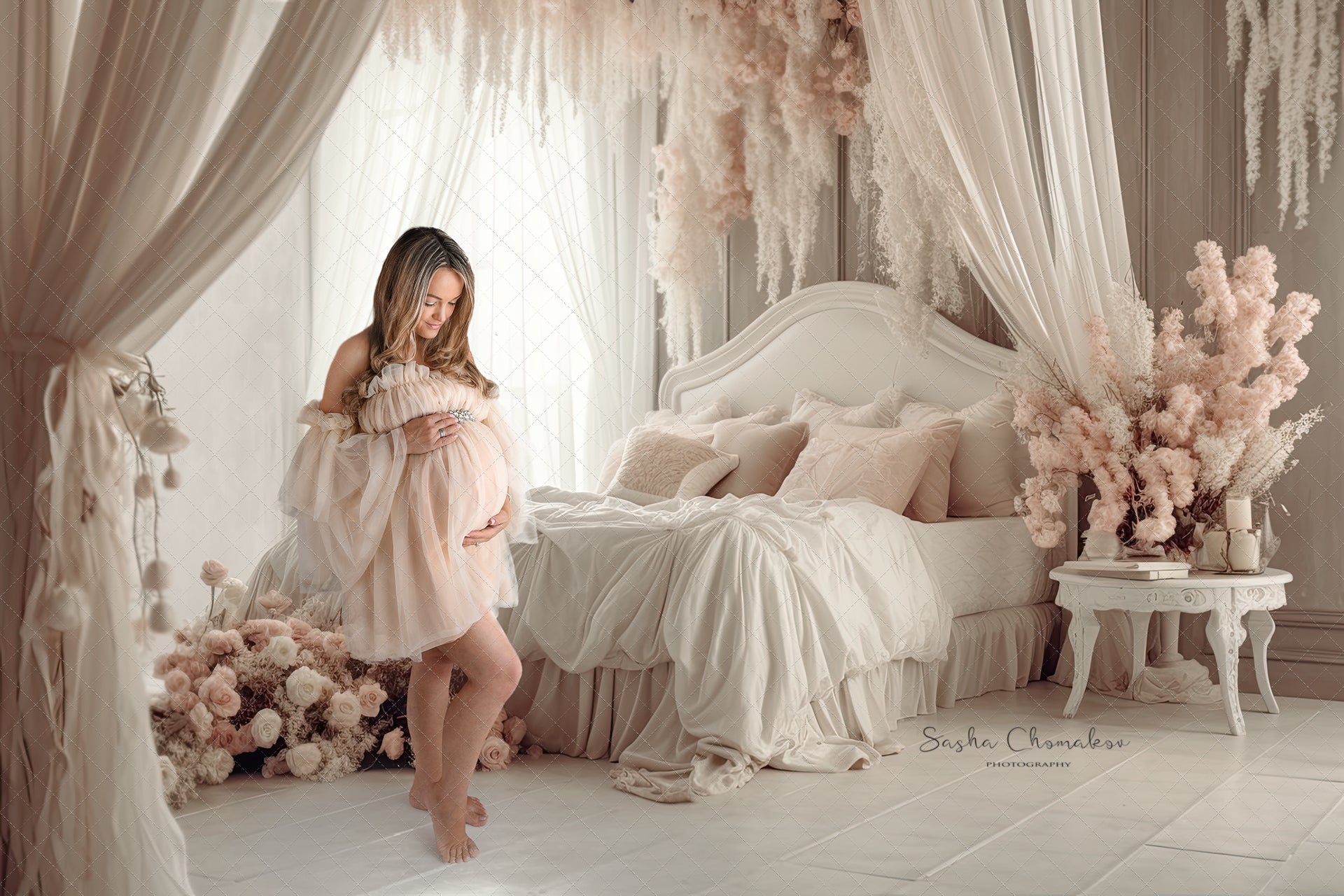 Digital backgrounds blush boho bedrooms 1 Ai generated