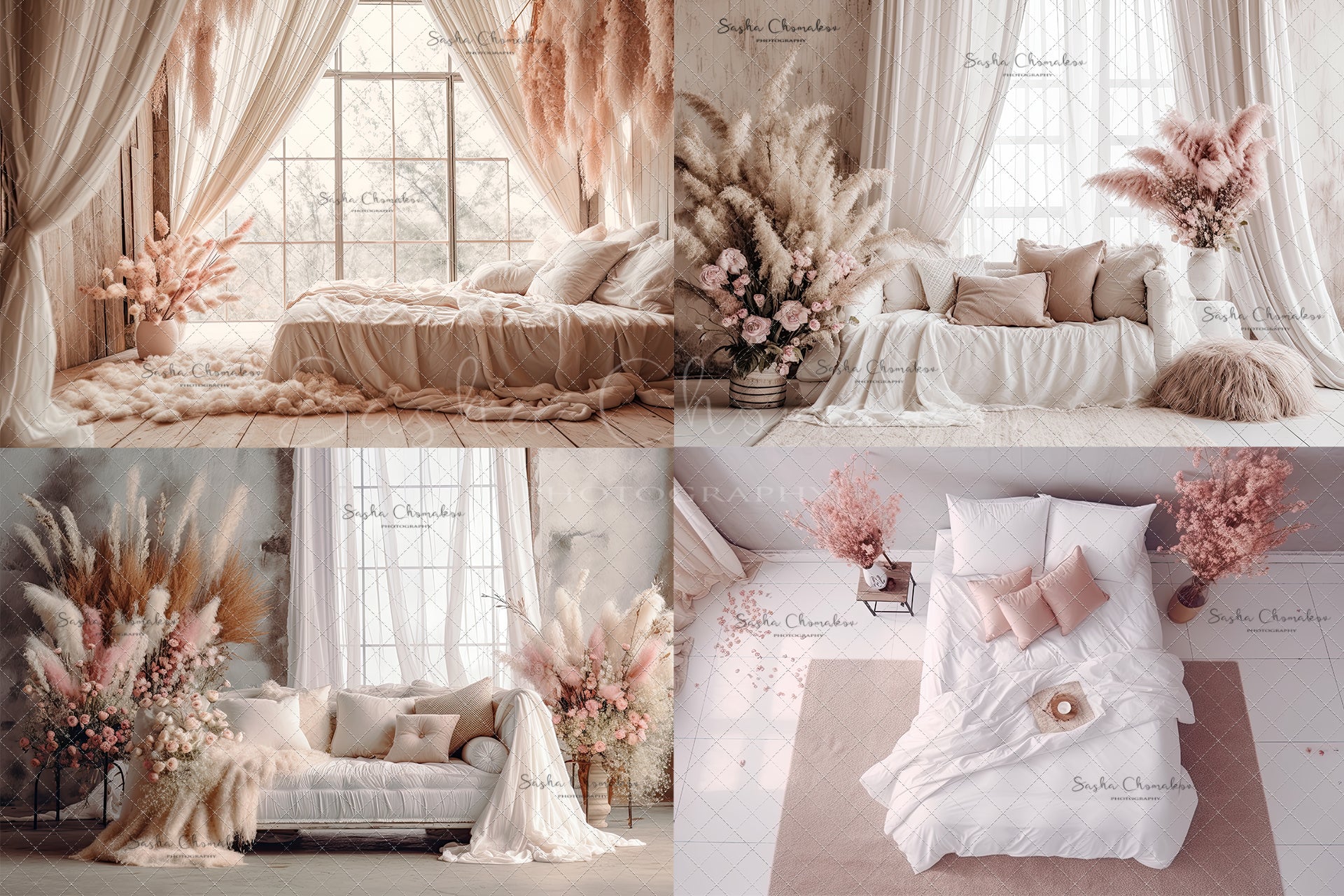 Digital backgrounds blush boho bedrooms 1 Ai generated