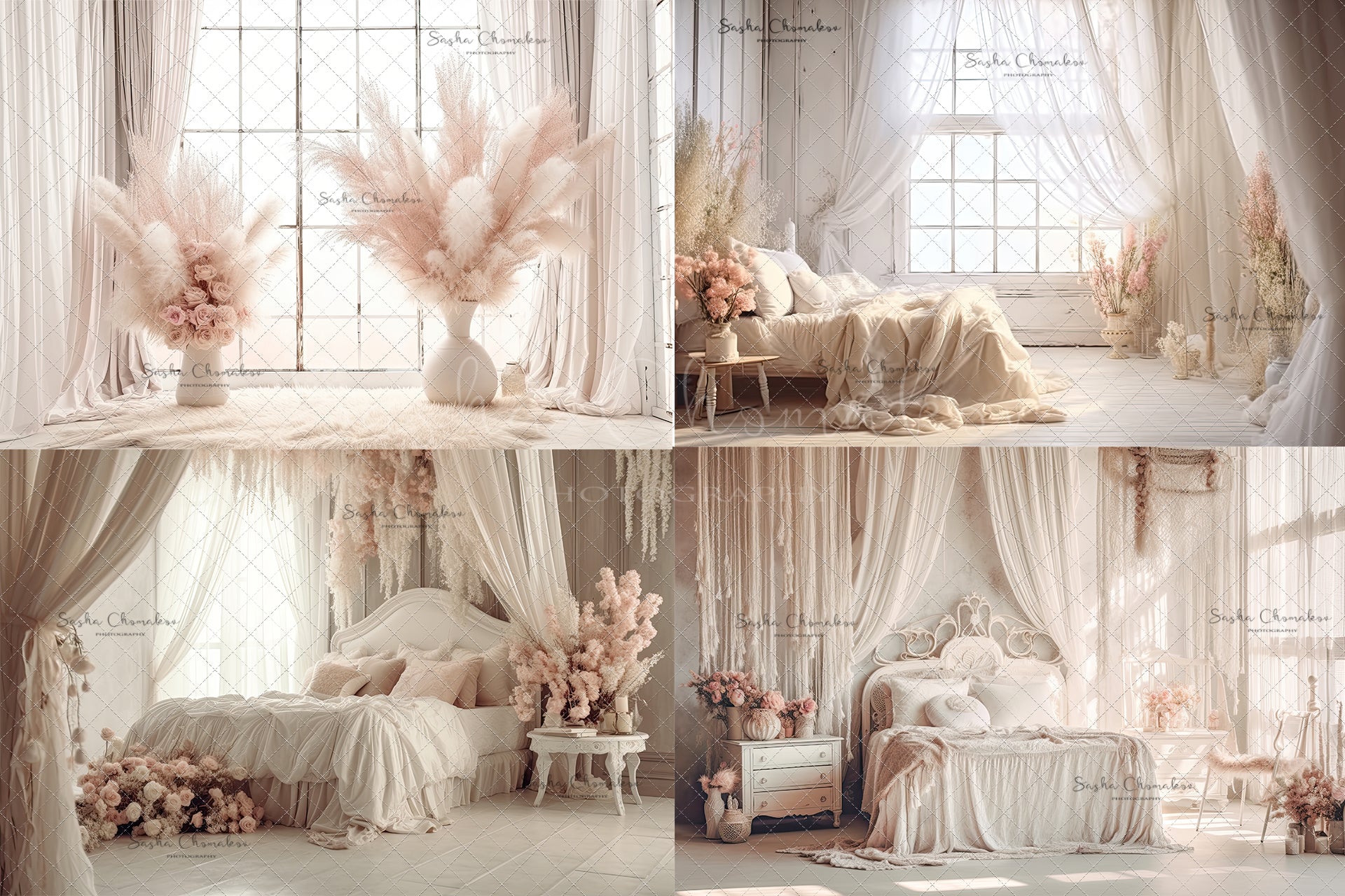 Digital backgrounds blush boho bedrooms 1 Ai generated