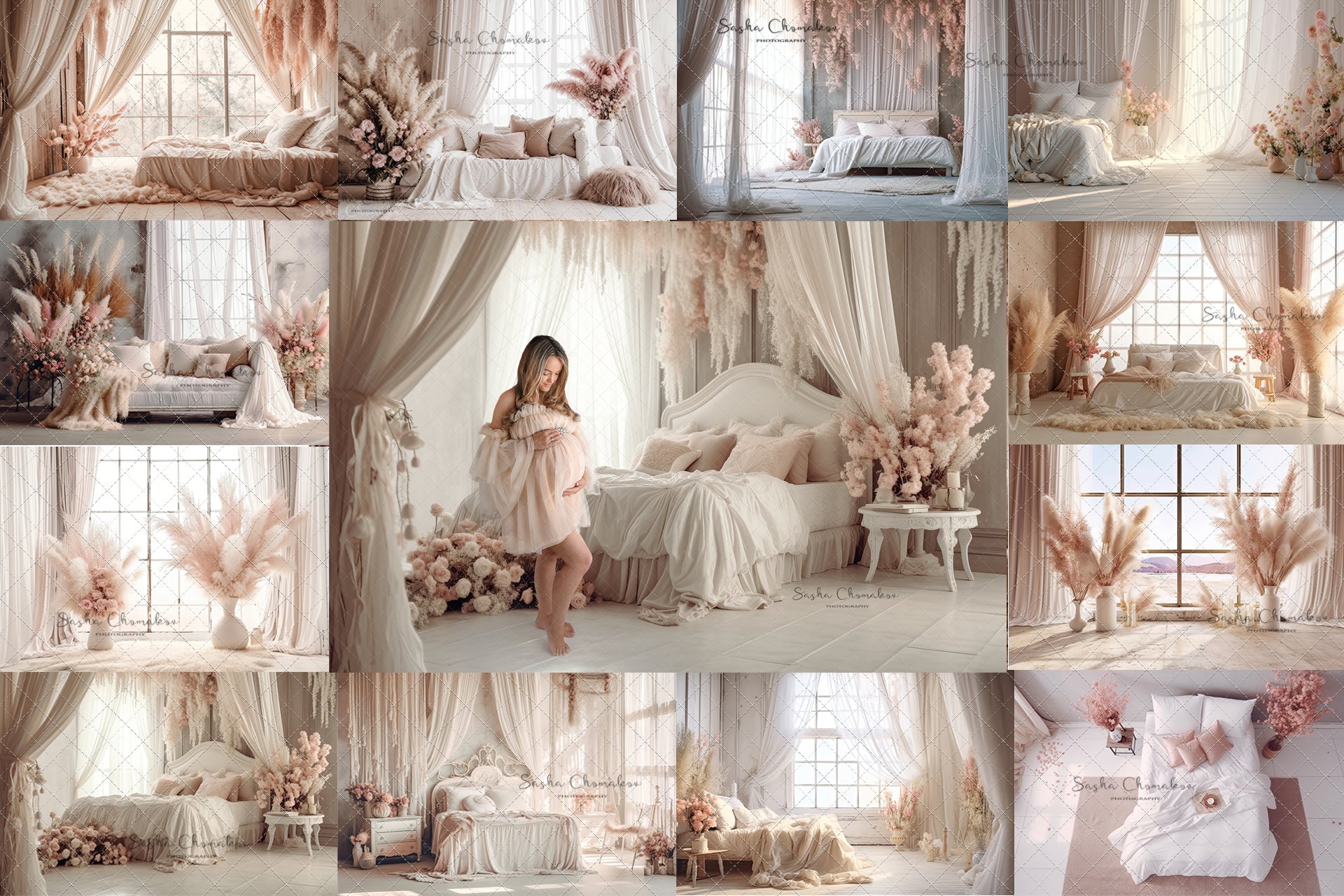 Digital backgrounds blush boho bedrooms 1 Ai generated