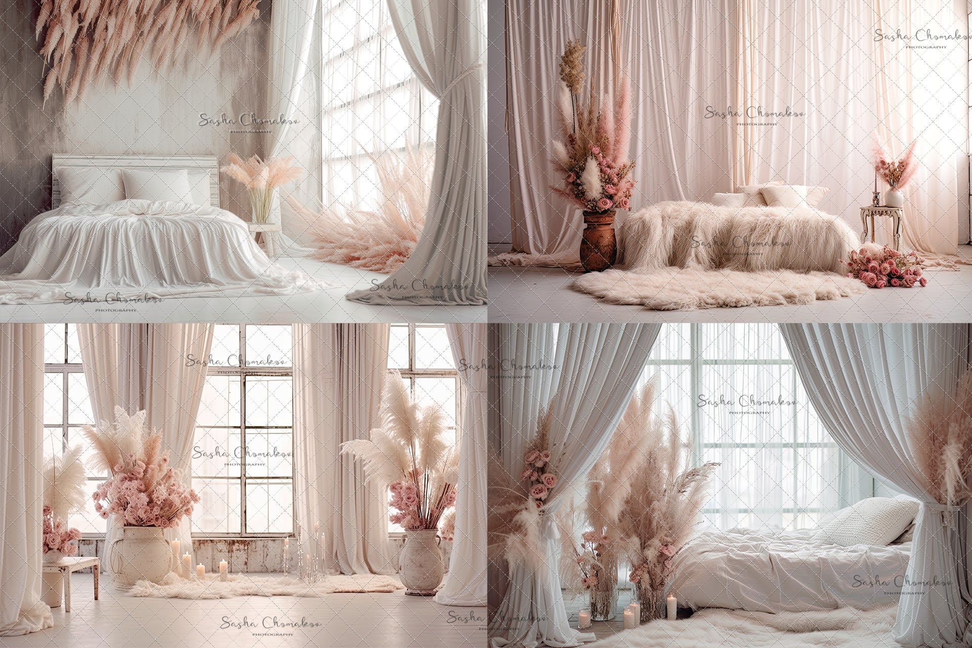 Digital backgrounds blush boho bedrooms 2 Ai generated