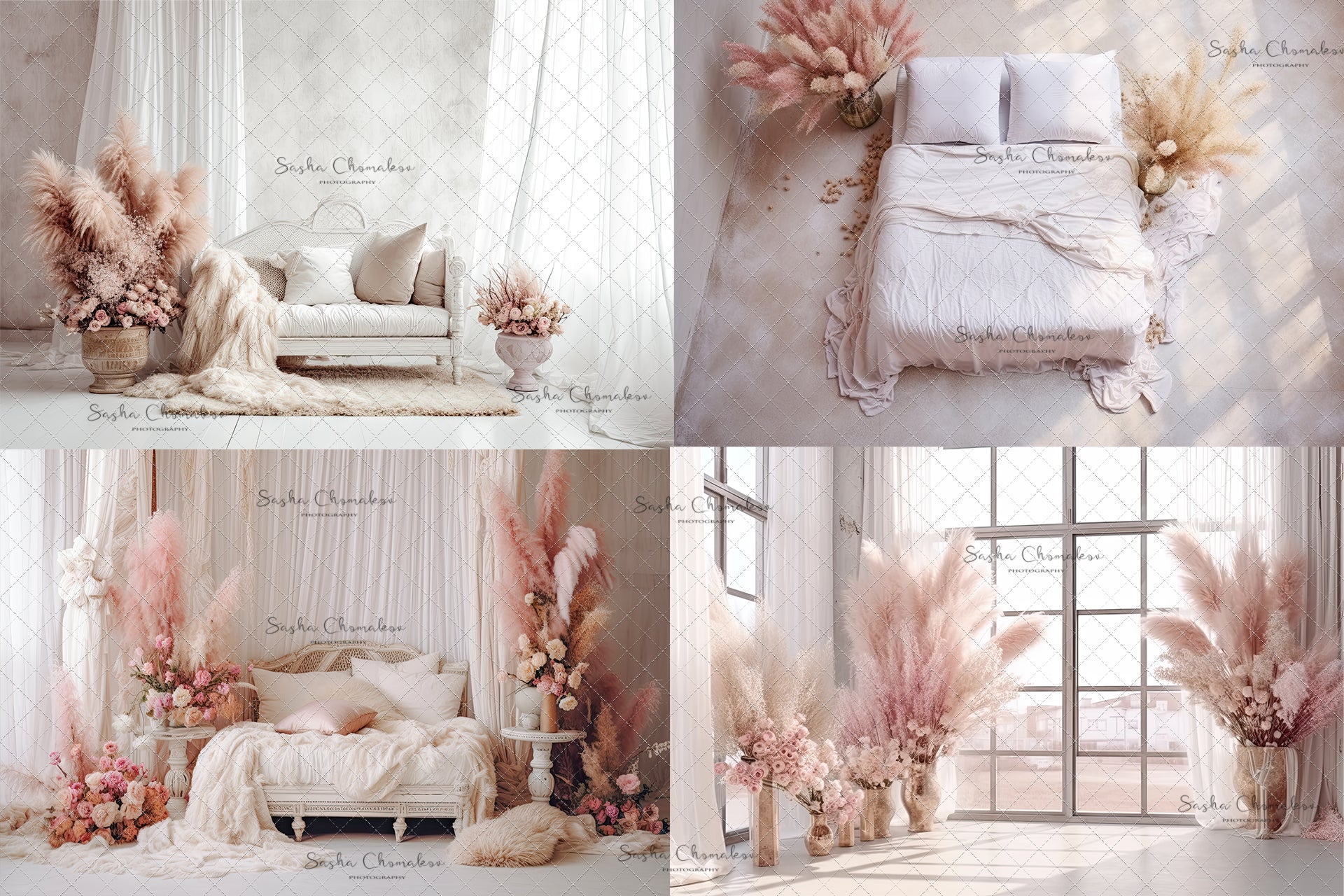 Digital backgrounds blush boho bedrooms 2 Ai generated