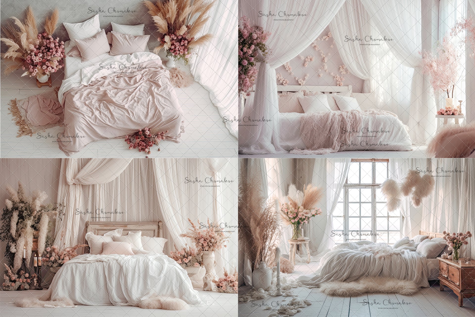 Digital backgrounds blush boho bedrooms 3 Ai generated room