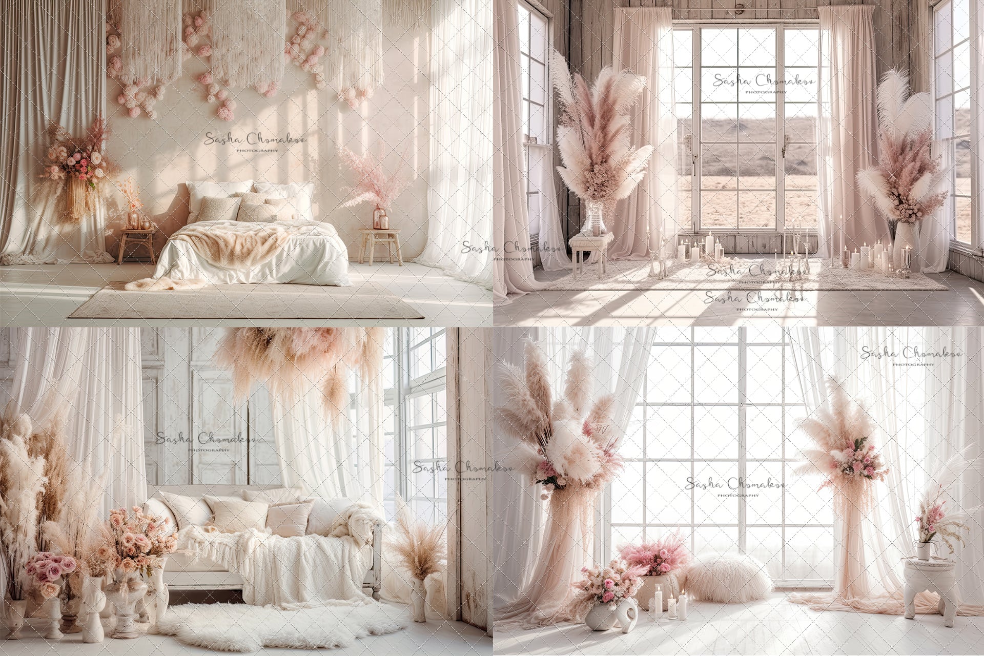 Digital backgrounds blush boho bedrooms 3 Ai generated room