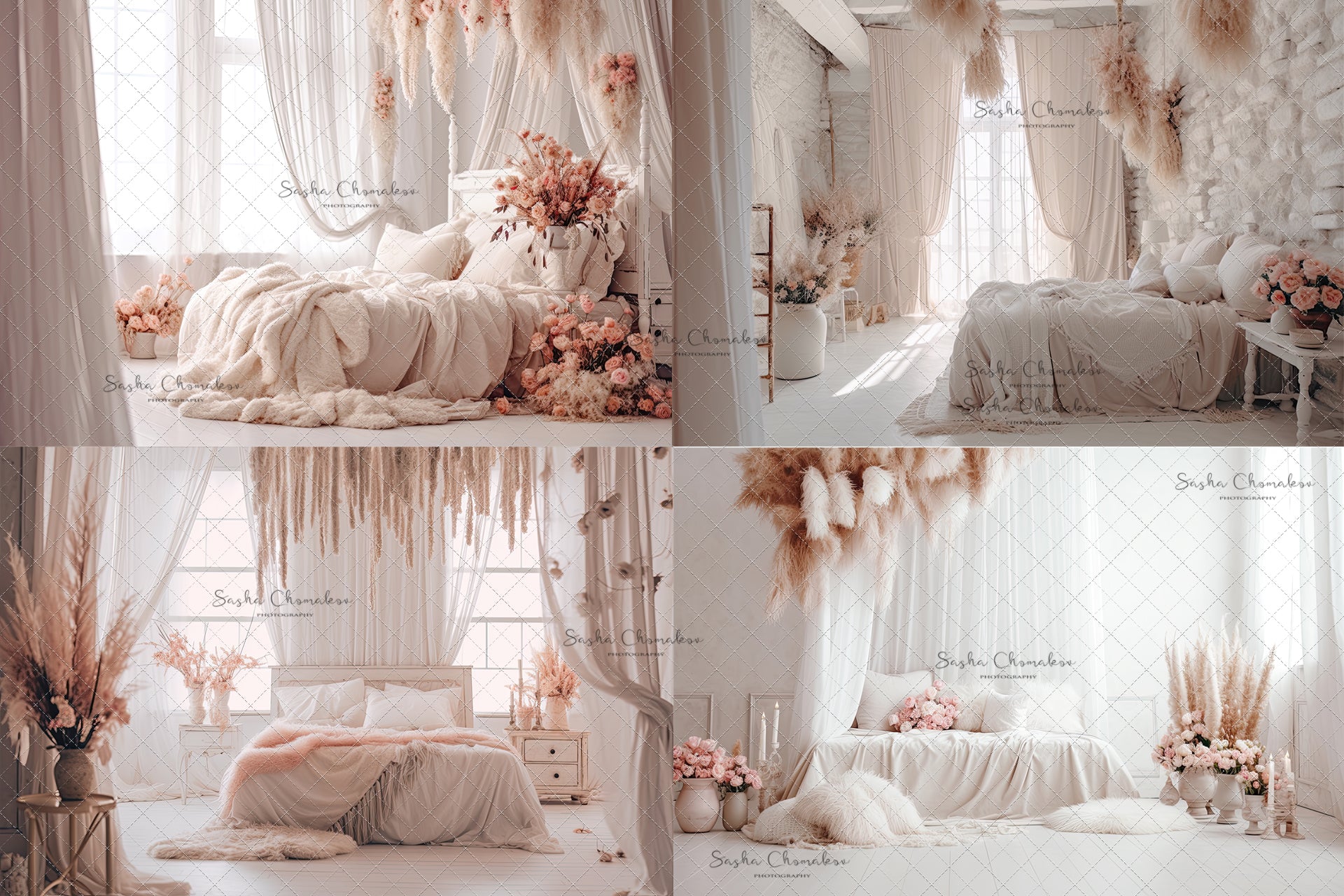 Digital backgrounds blush boho bedrooms 3 Ai generated room