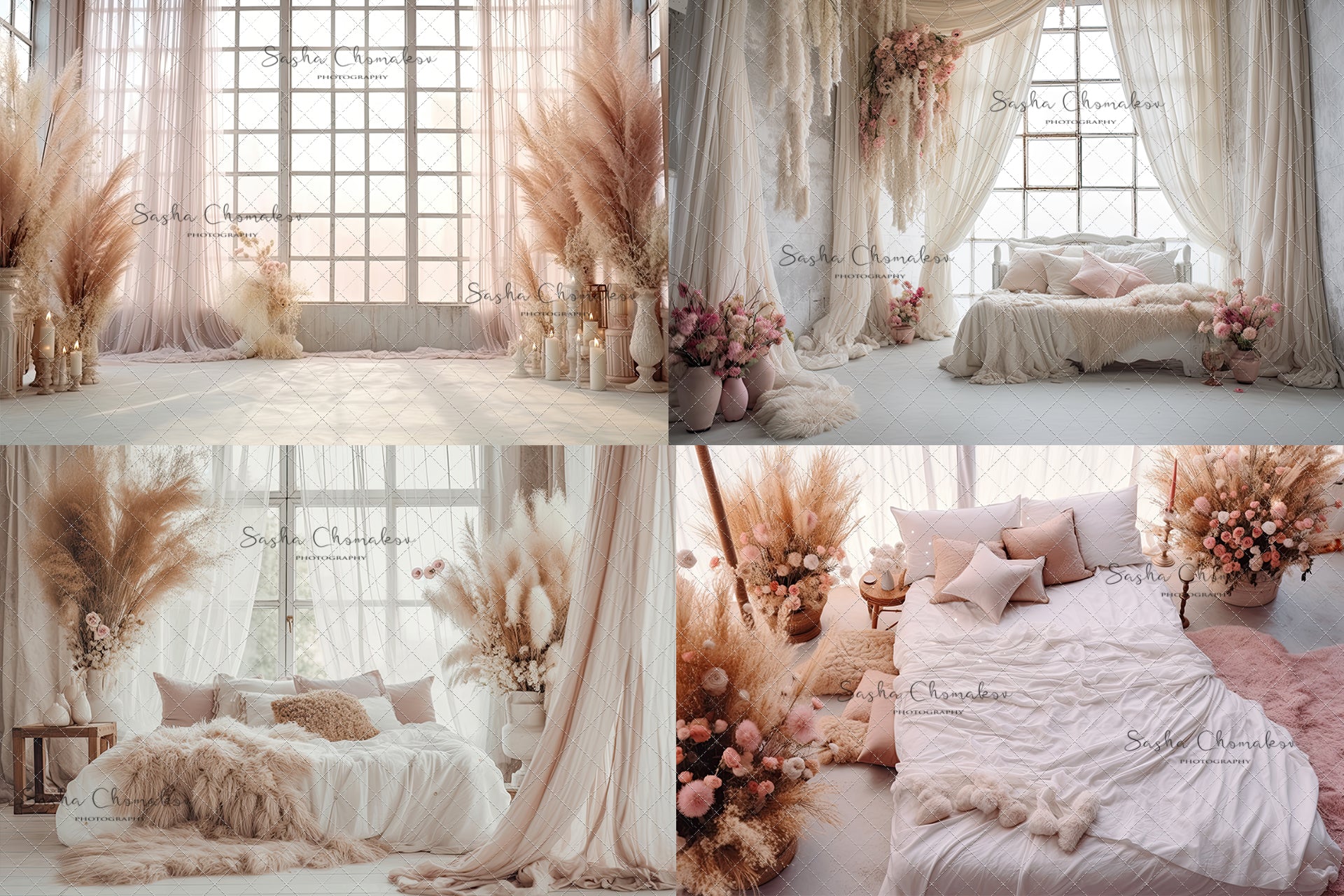Digital backgrounds blush boho bedrooms 4 Ai generated