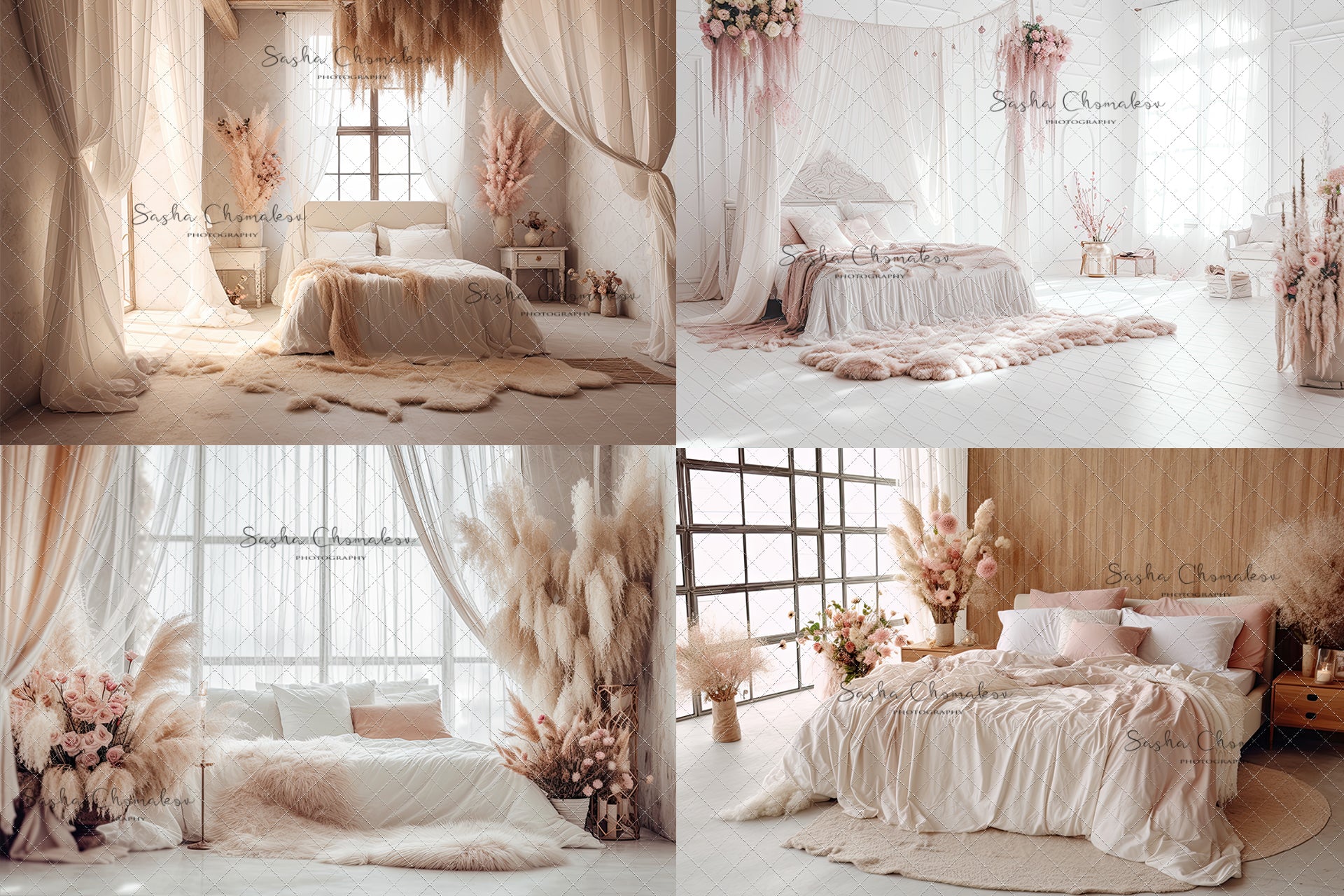 Digital backgrounds blush boho bedrooms 4 Ai generated