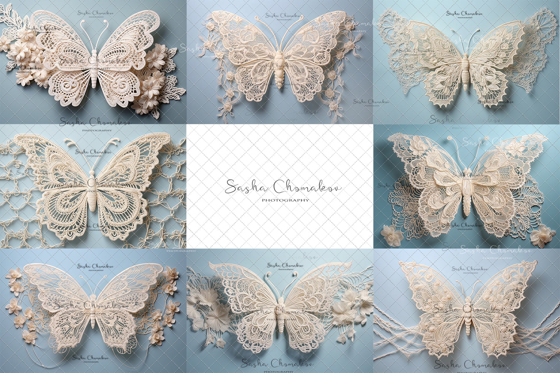 Digital Backdrops Ai generated boho butterflies blues creams