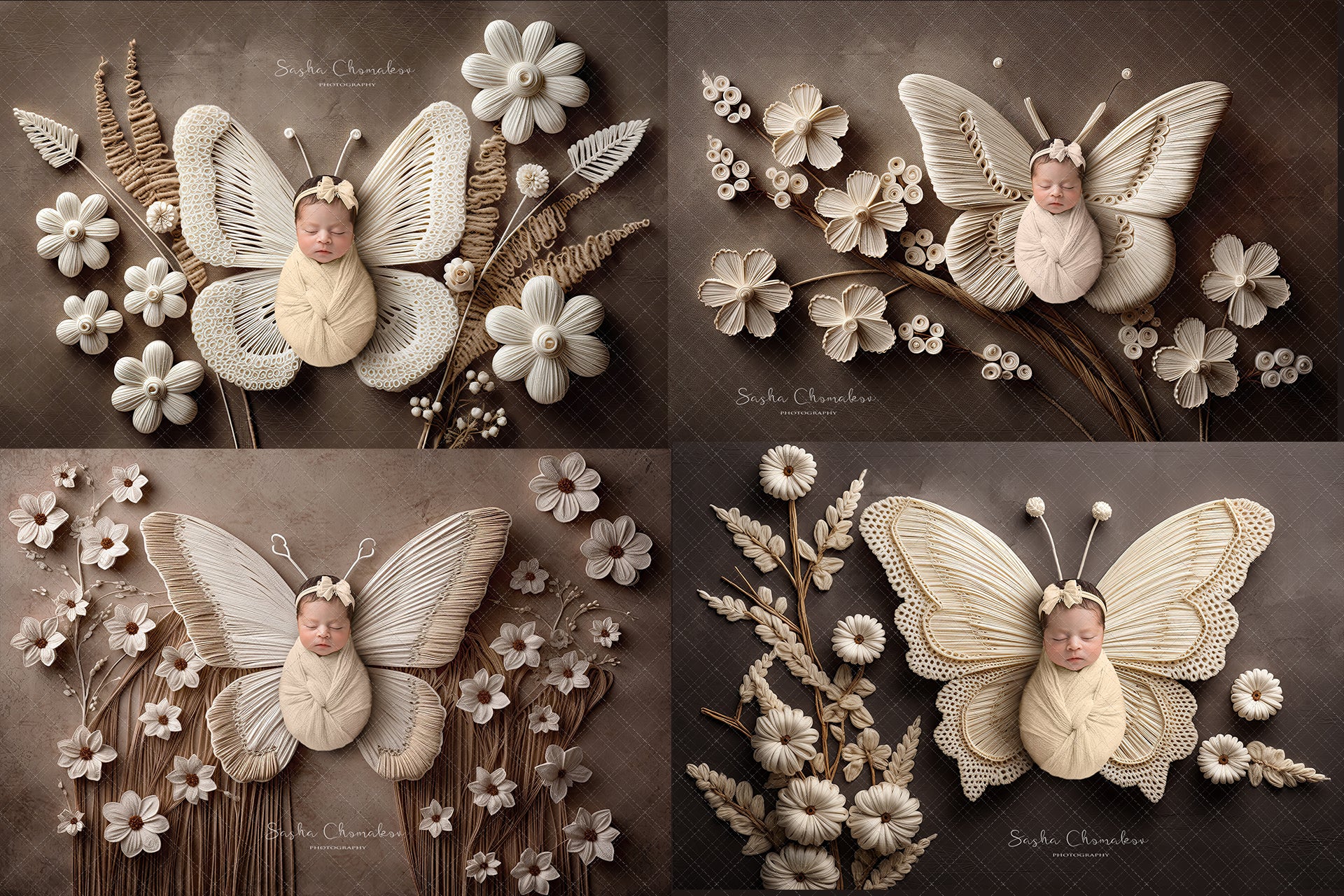 Digital Backdrops Ai generated boho butterflies browns