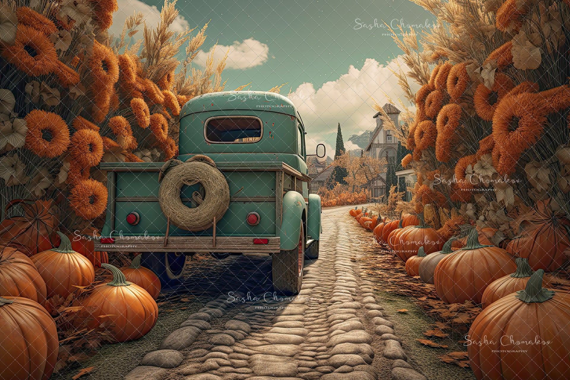 Digital backgrounds Ai generated pastel General store and truck Fall 23