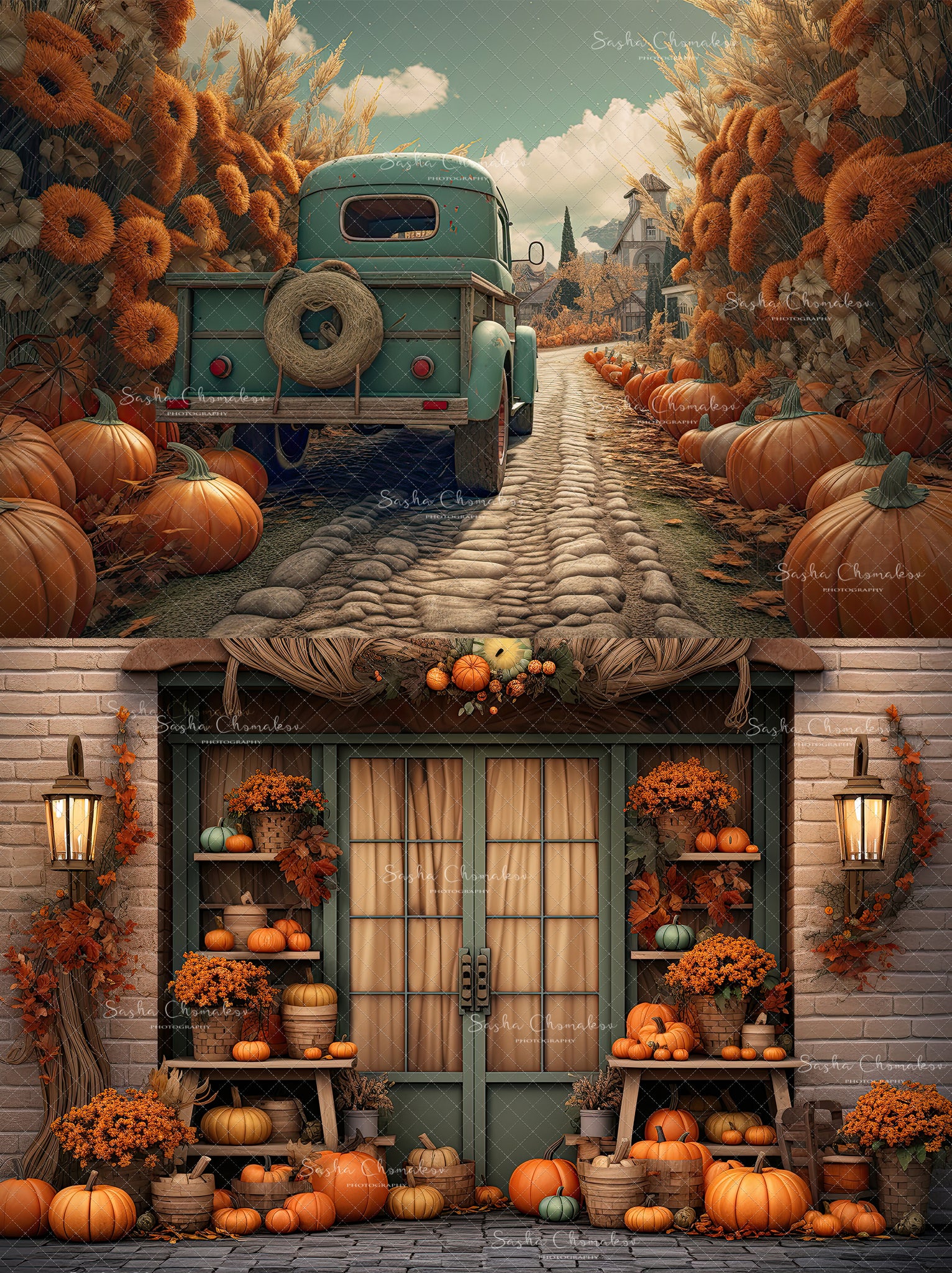 Digital backgrounds Ai generated pastel General store and truck Fall 23