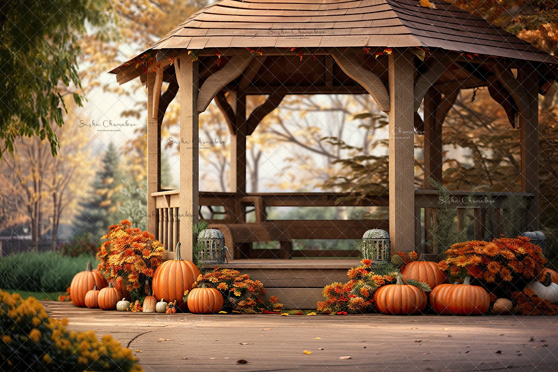 Digital backgrounds Ai generated pumpkins at night with bokeh Fall 23