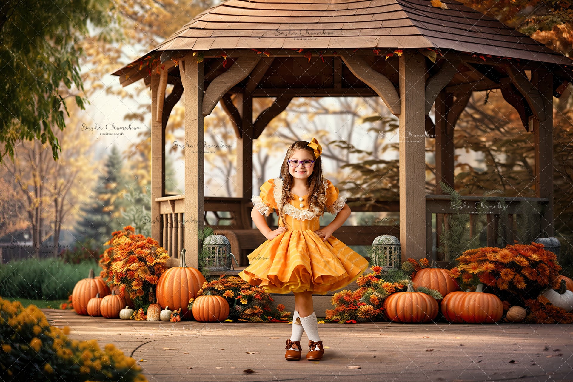 Digital backgrounds Ai generated pumpkins at night with bokeh Fall 23