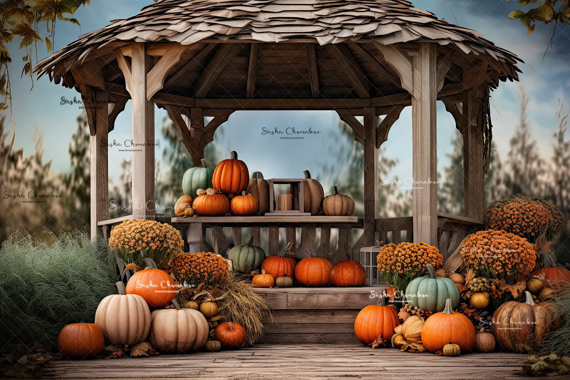 Digital backgrounds Ai generated pumpkins at night with bokeh Fall 23