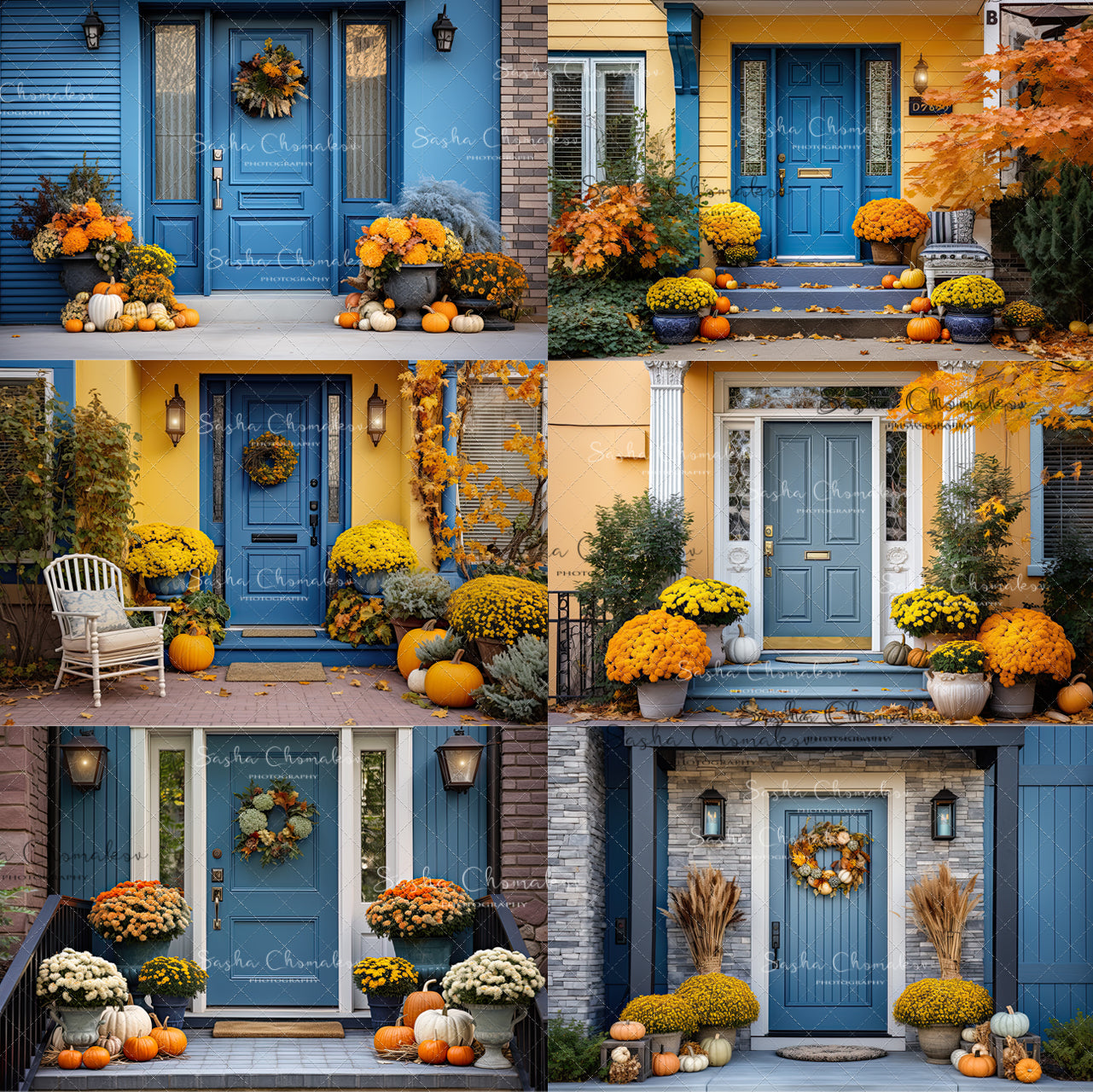 Digital backgrounds Ai generated front doors set 2 Fall 23