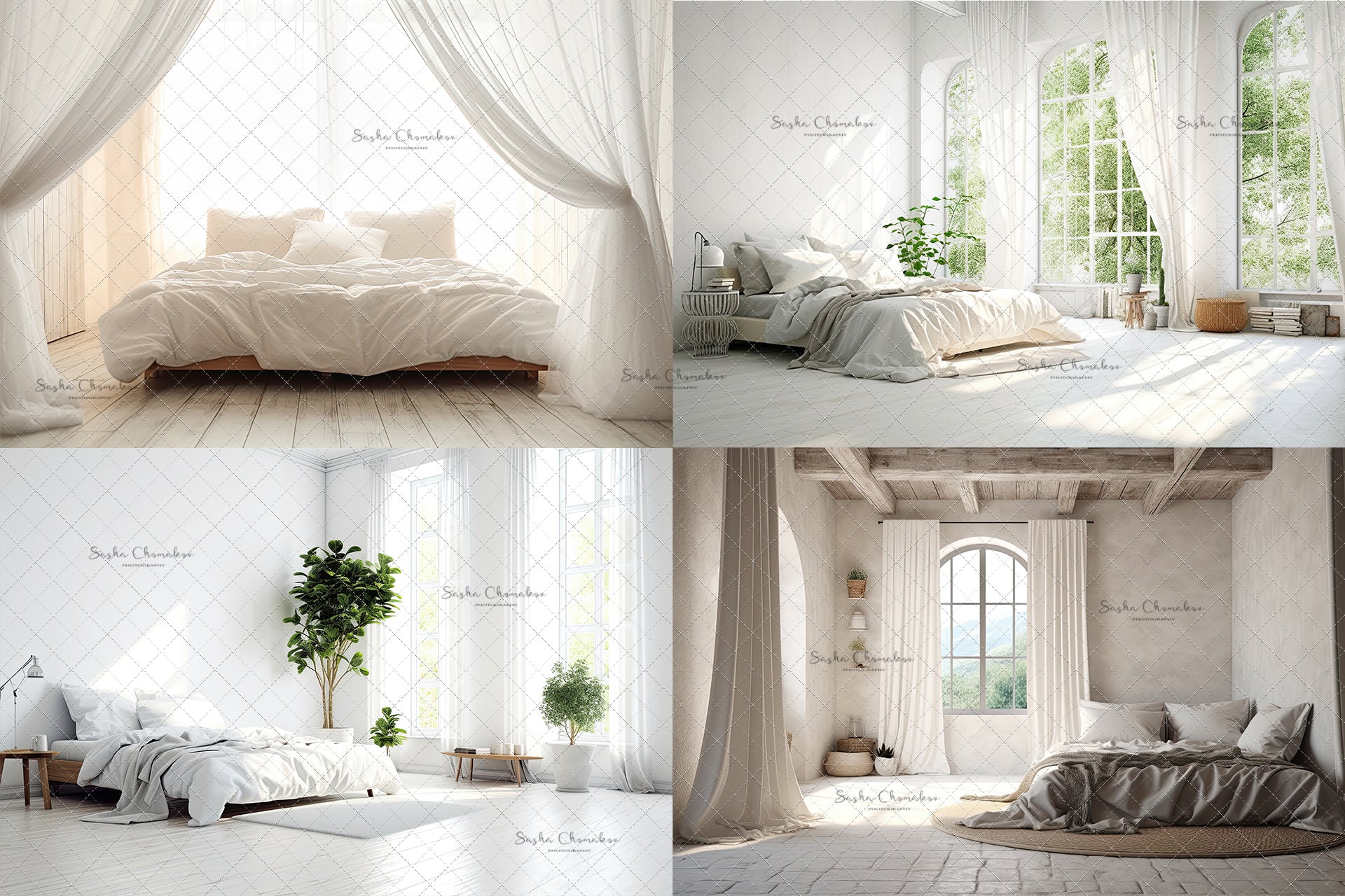 Digital backgrounds white modern white bedrooms Ai generated