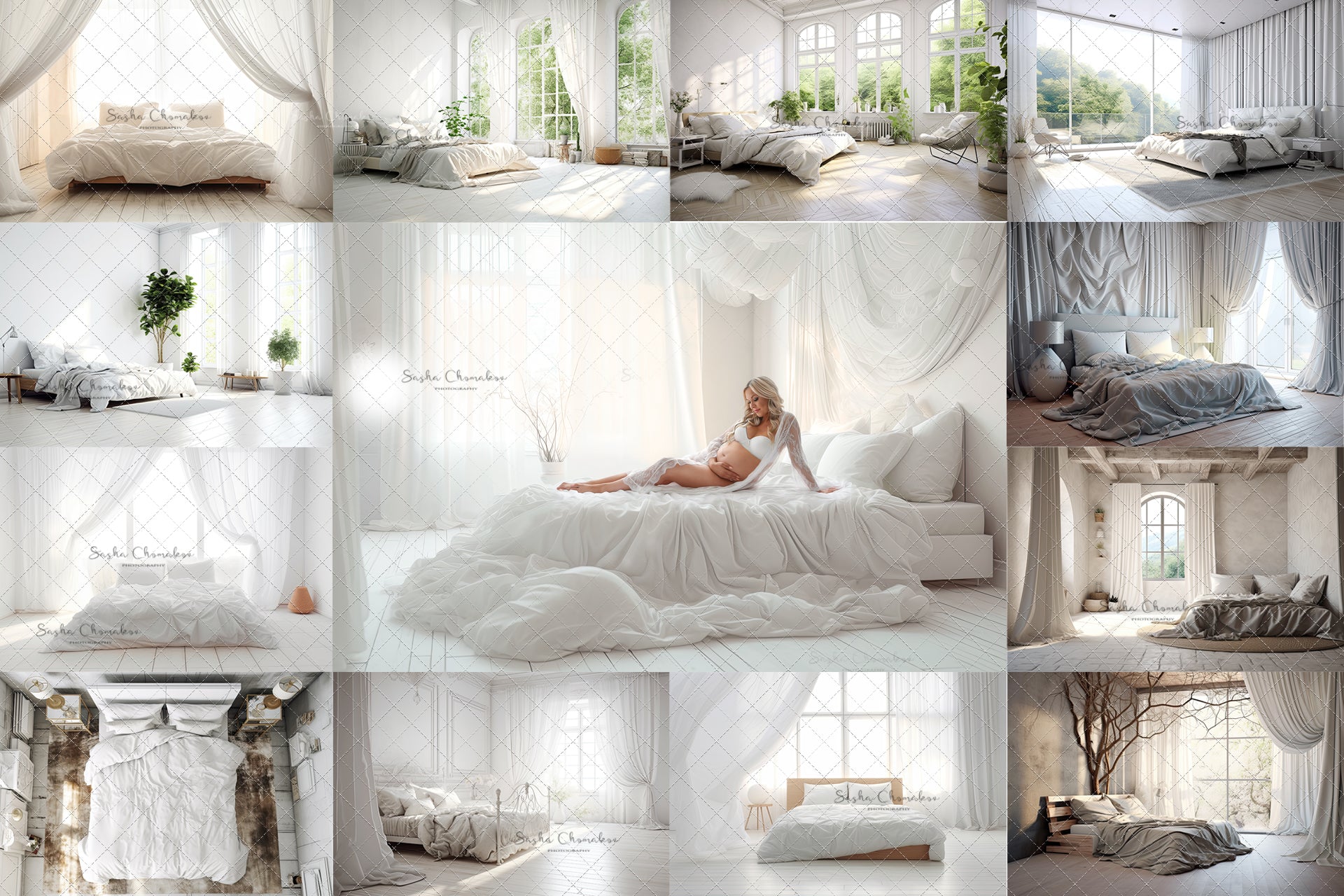 Digital backgrounds white modern white bedrooms Ai generated