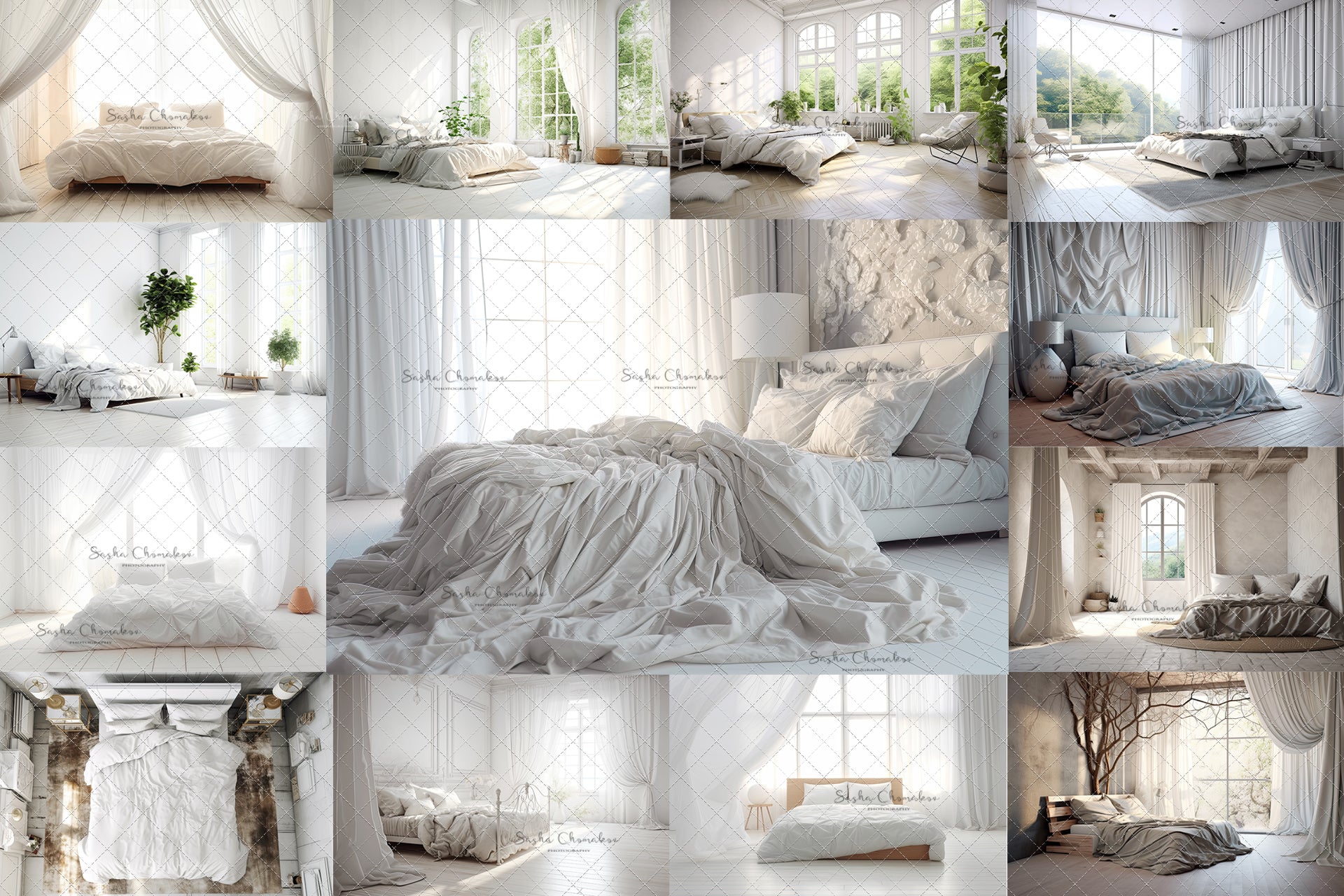 Digital backgrounds white modern white bedrooms Ai generated
