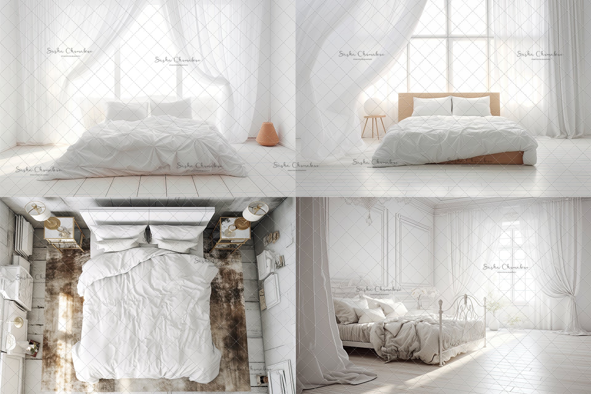 Digital backgrounds white modern white bedrooms Ai generated