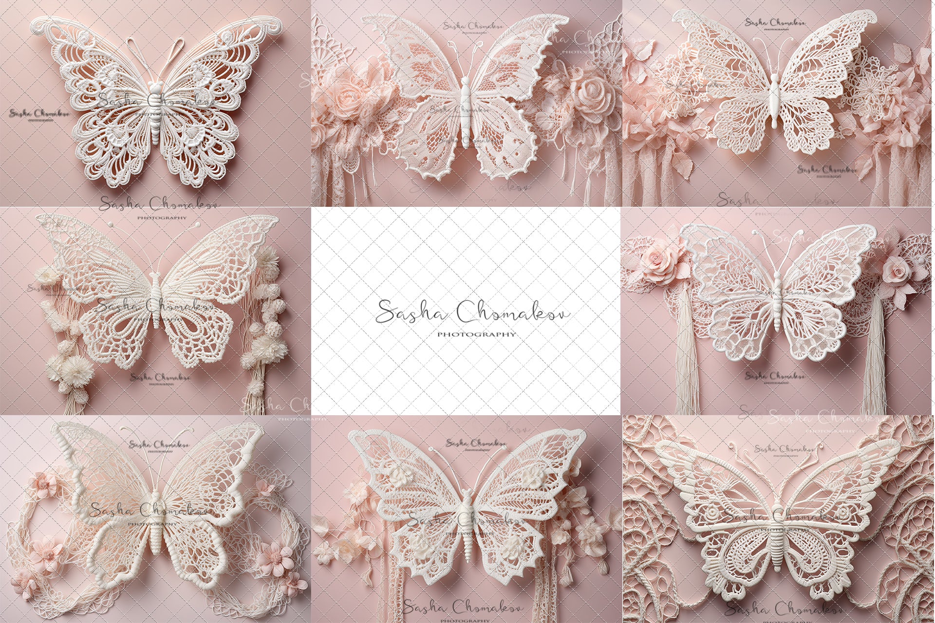 Digital Backdrops Ai generated boho butterflies pink set 2