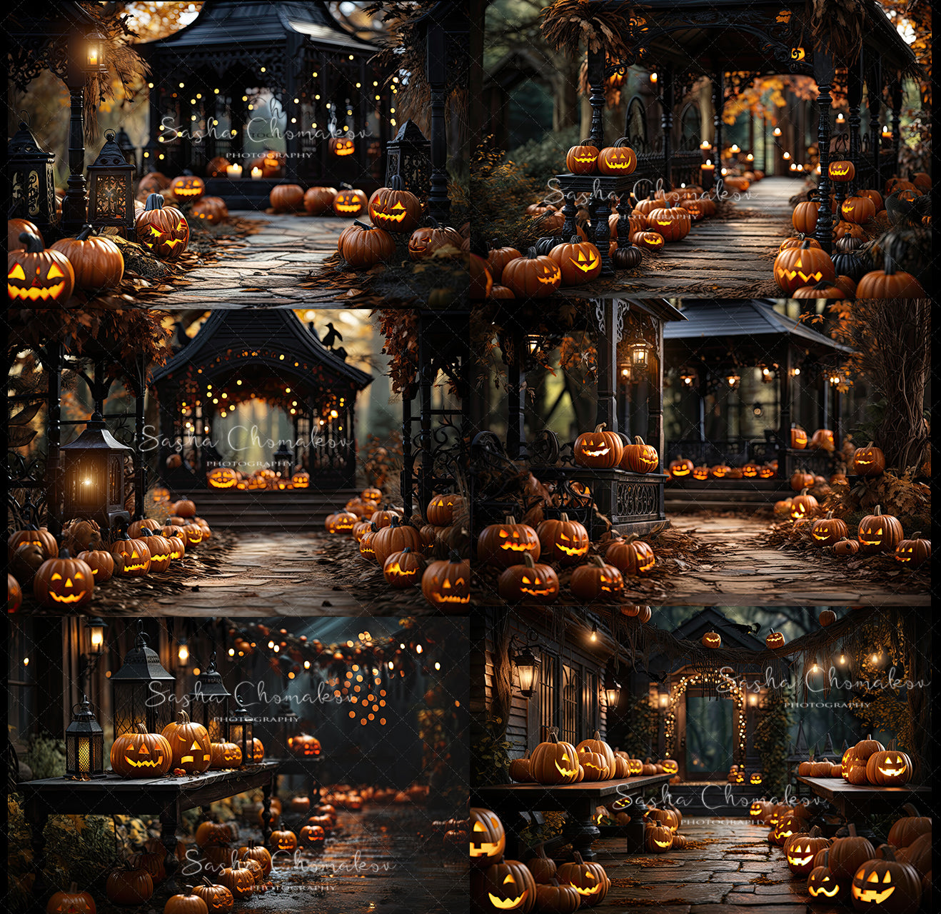 Digital backgrounds Ai generated pumpkins at night with bokeh Fall 23