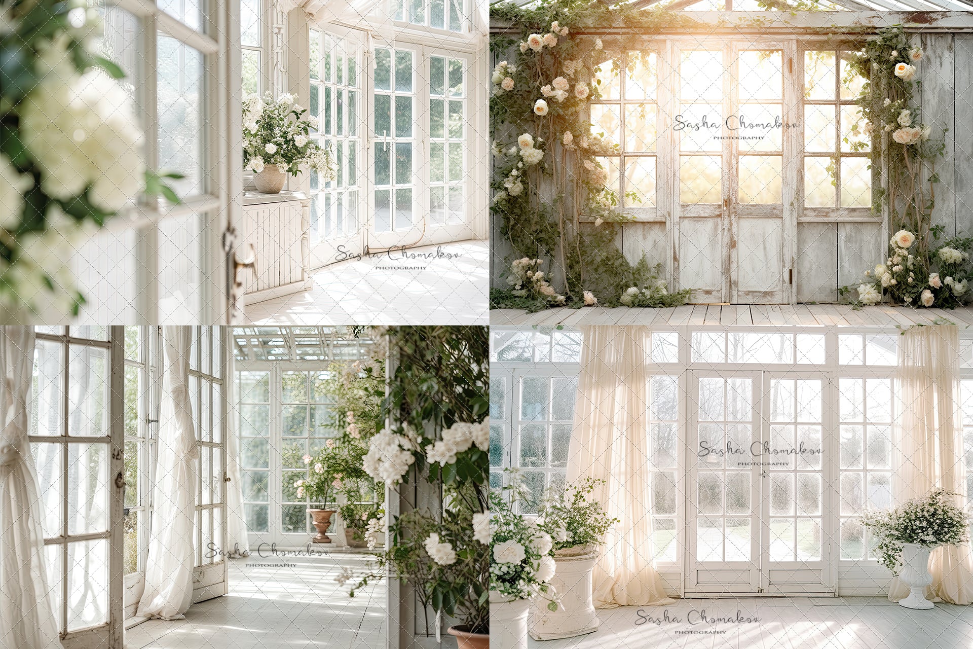 Digital background white vintage greenhouse 2 Ai generated