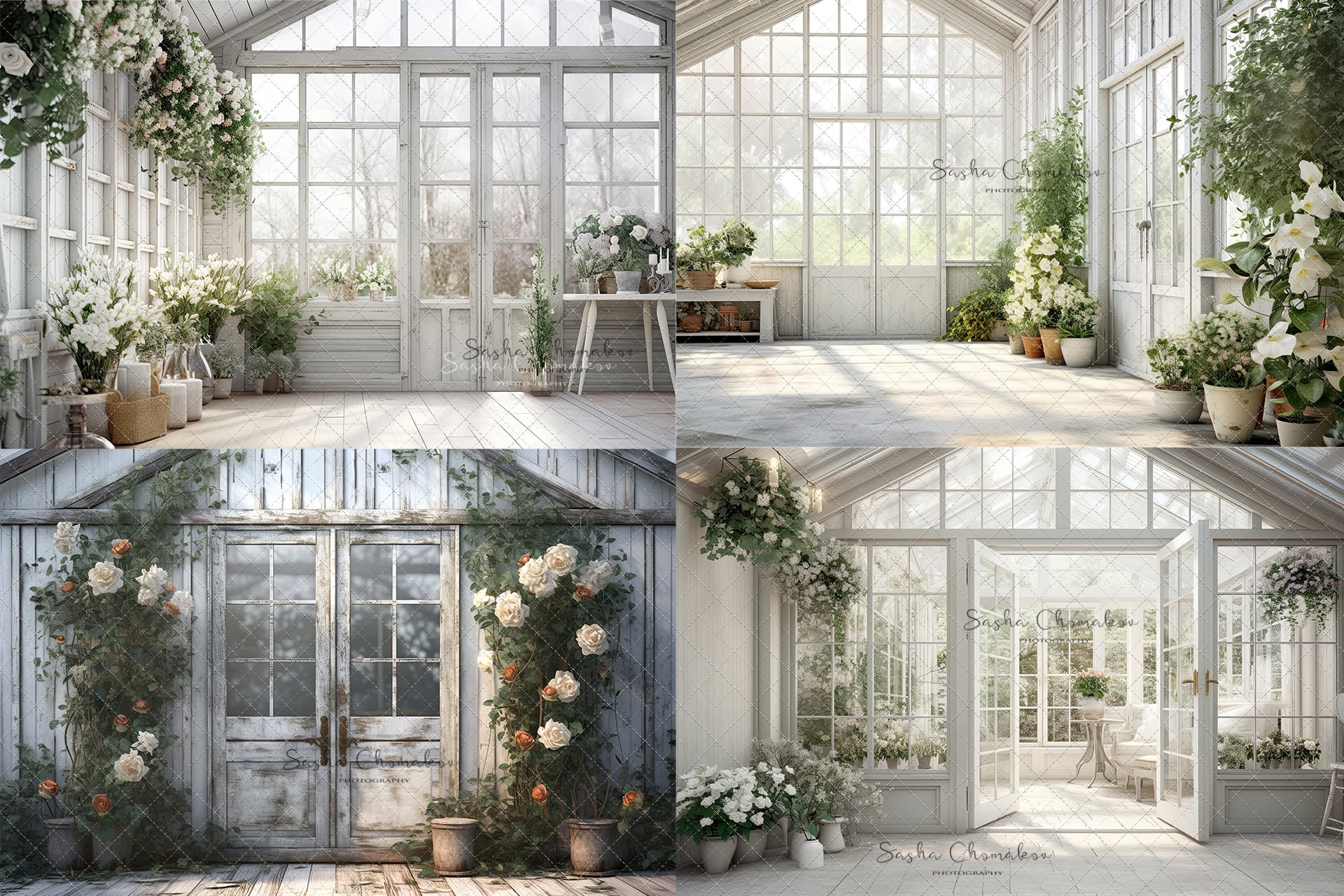 Digital background white vintage greenhouse 2 Ai generated