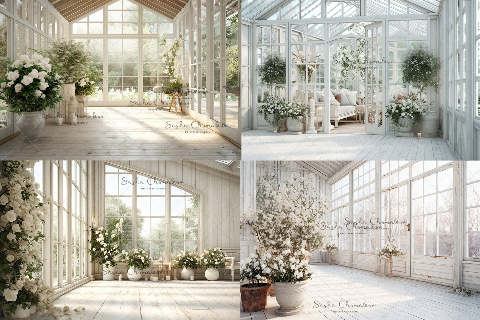 Digital background white vintage greenhouse 2 Ai generated