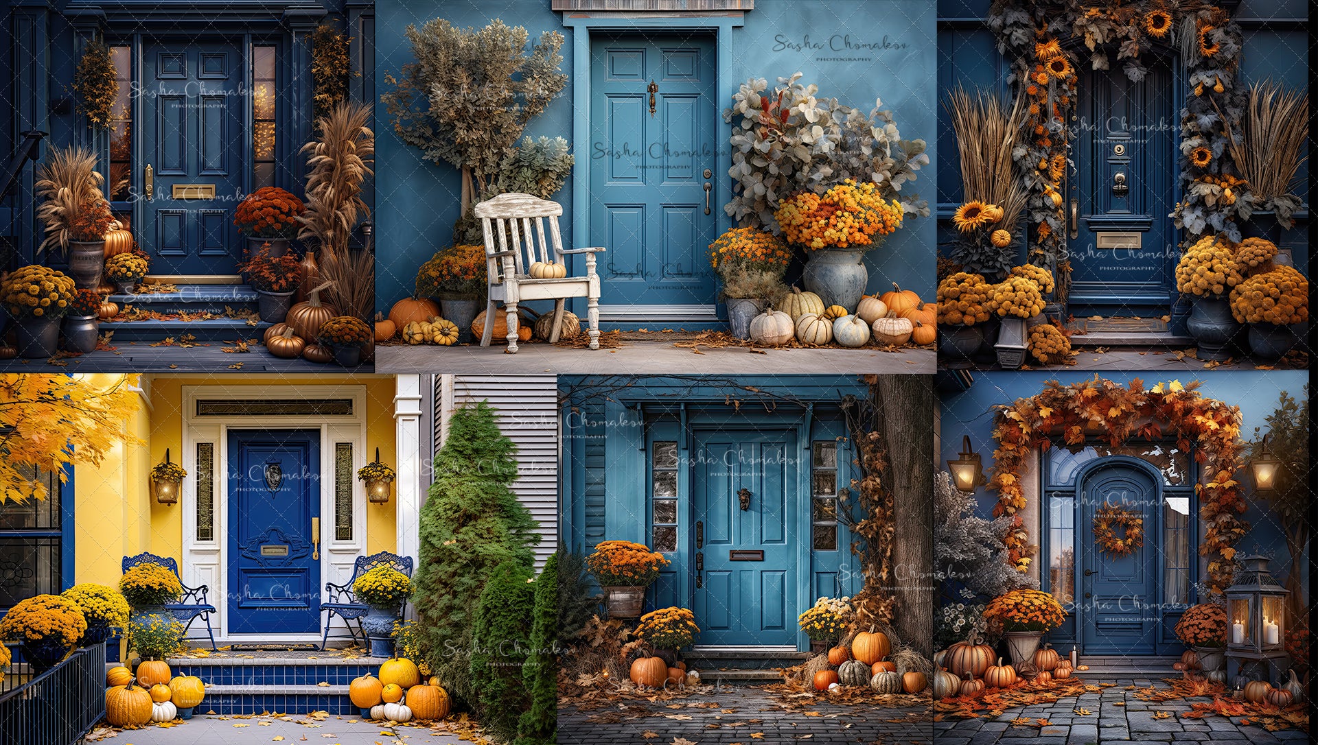 Digital backgrounds Ai generated front doors Fall 23