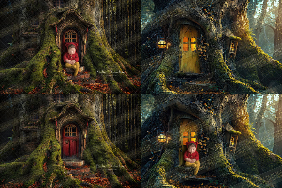 Digital  background  Tree house bear or bee