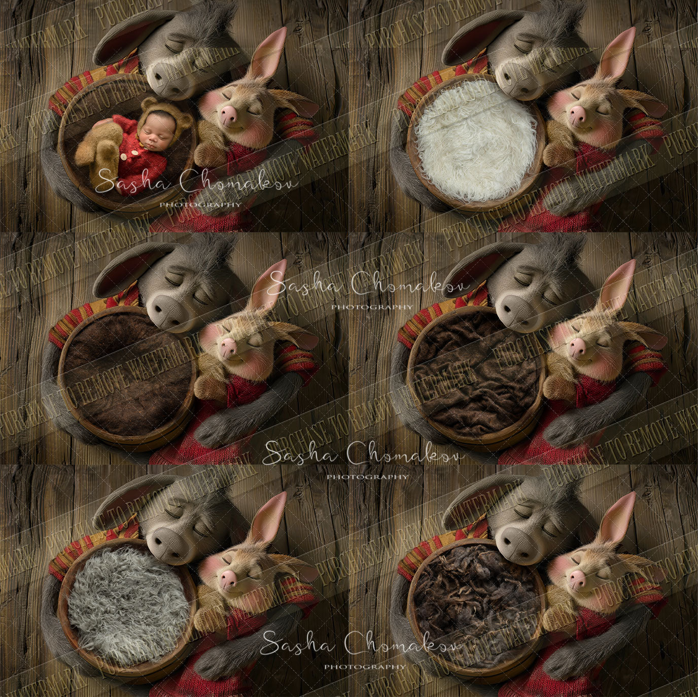 Digital background Donkey and Piglet overhead hugging a bowl Ai generated