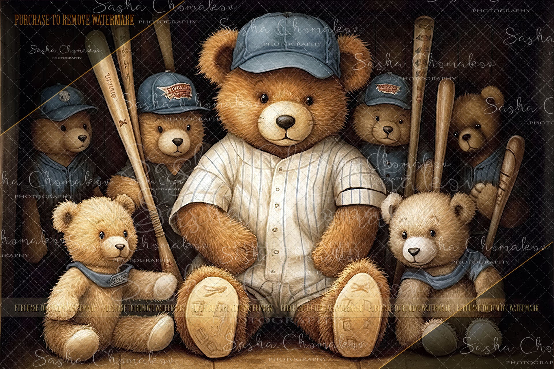 Digital  backgrounds hand painted bear baseball   Ai generated