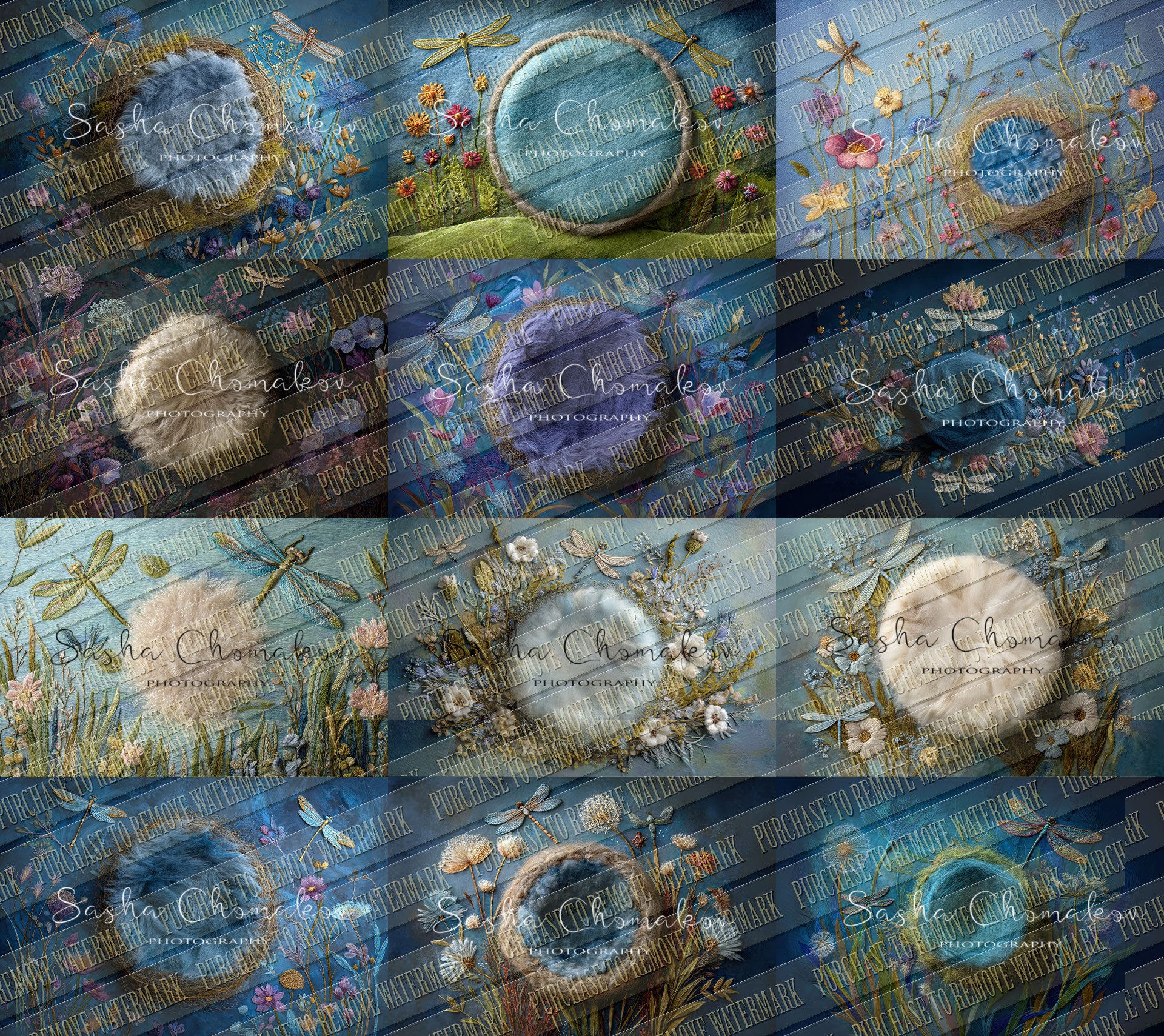 12 Digital backgrounds Ai generated dragonflies