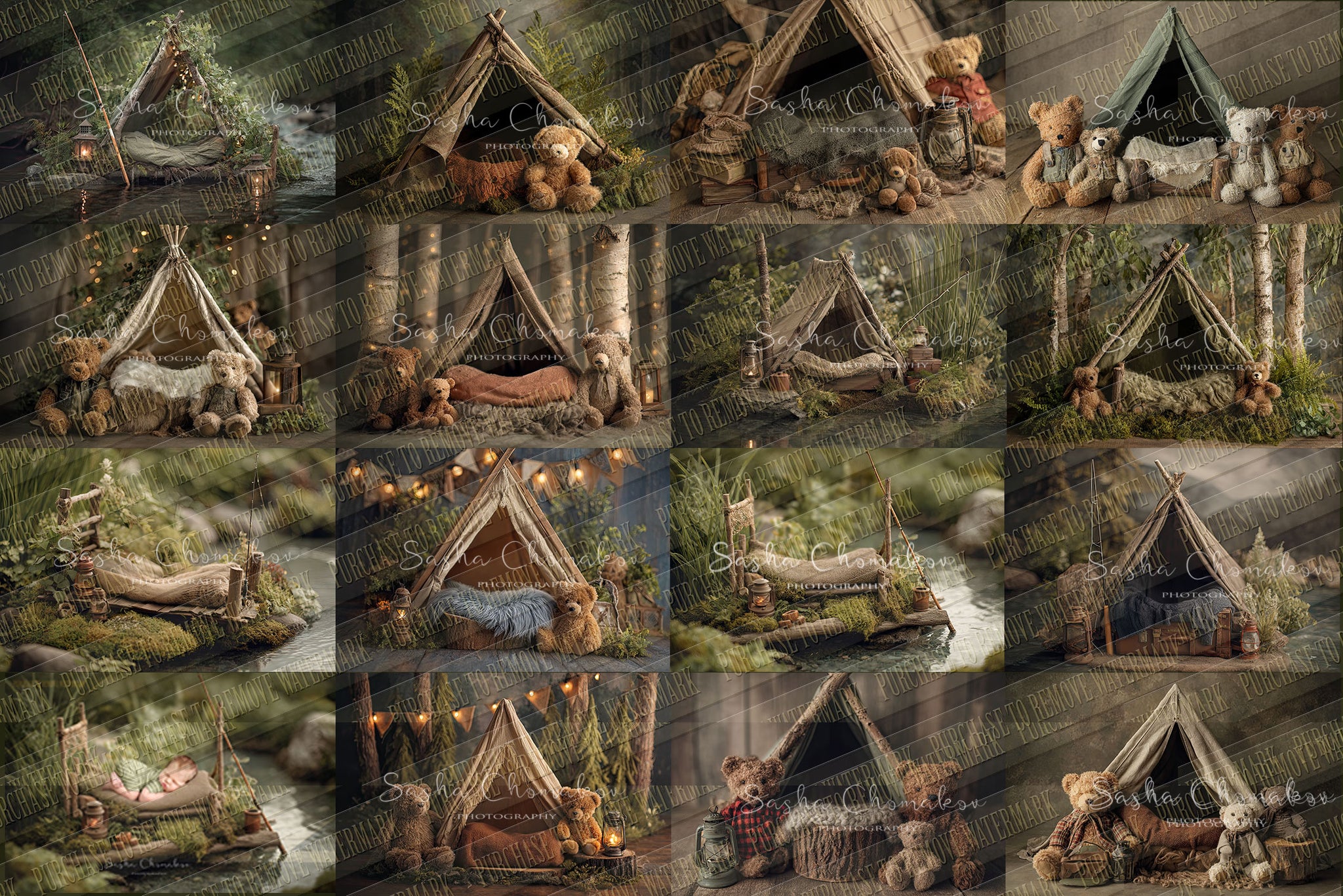 12 Digital backgrounds Ai generated fishing camping
