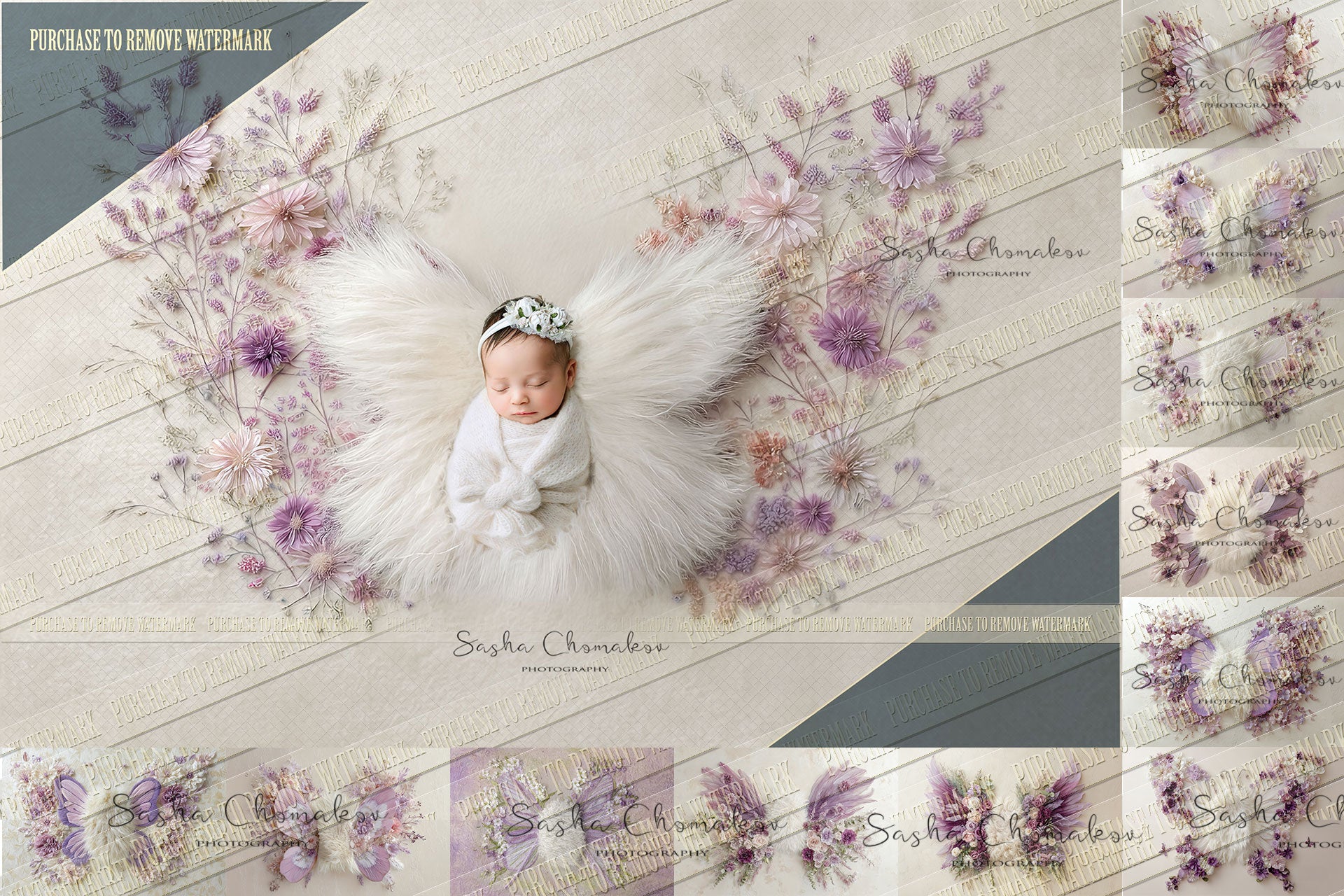12 Digital backgrounds Ai generated purple butterflies