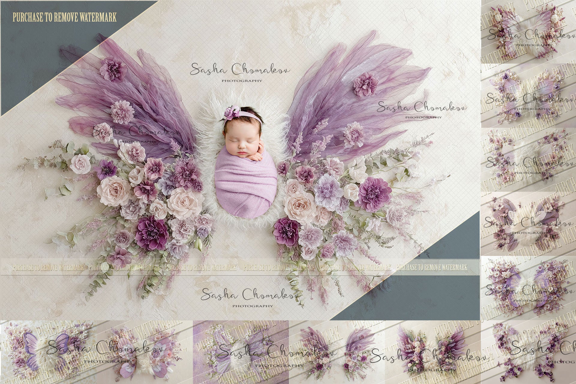 12 Digital backgrounds Ai generated purple butterflies
