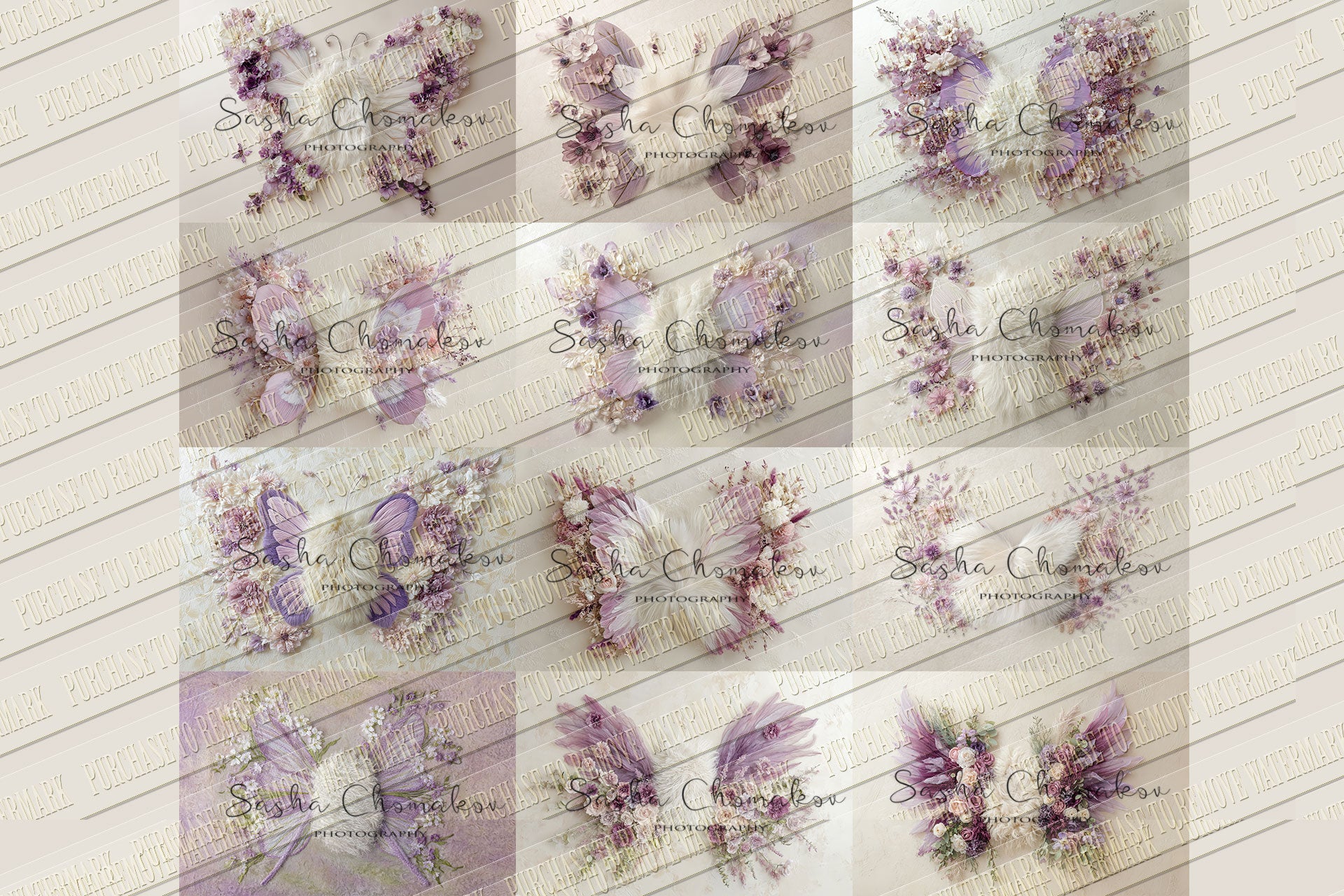 12 Digital backgrounds Ai generated purple butterflies