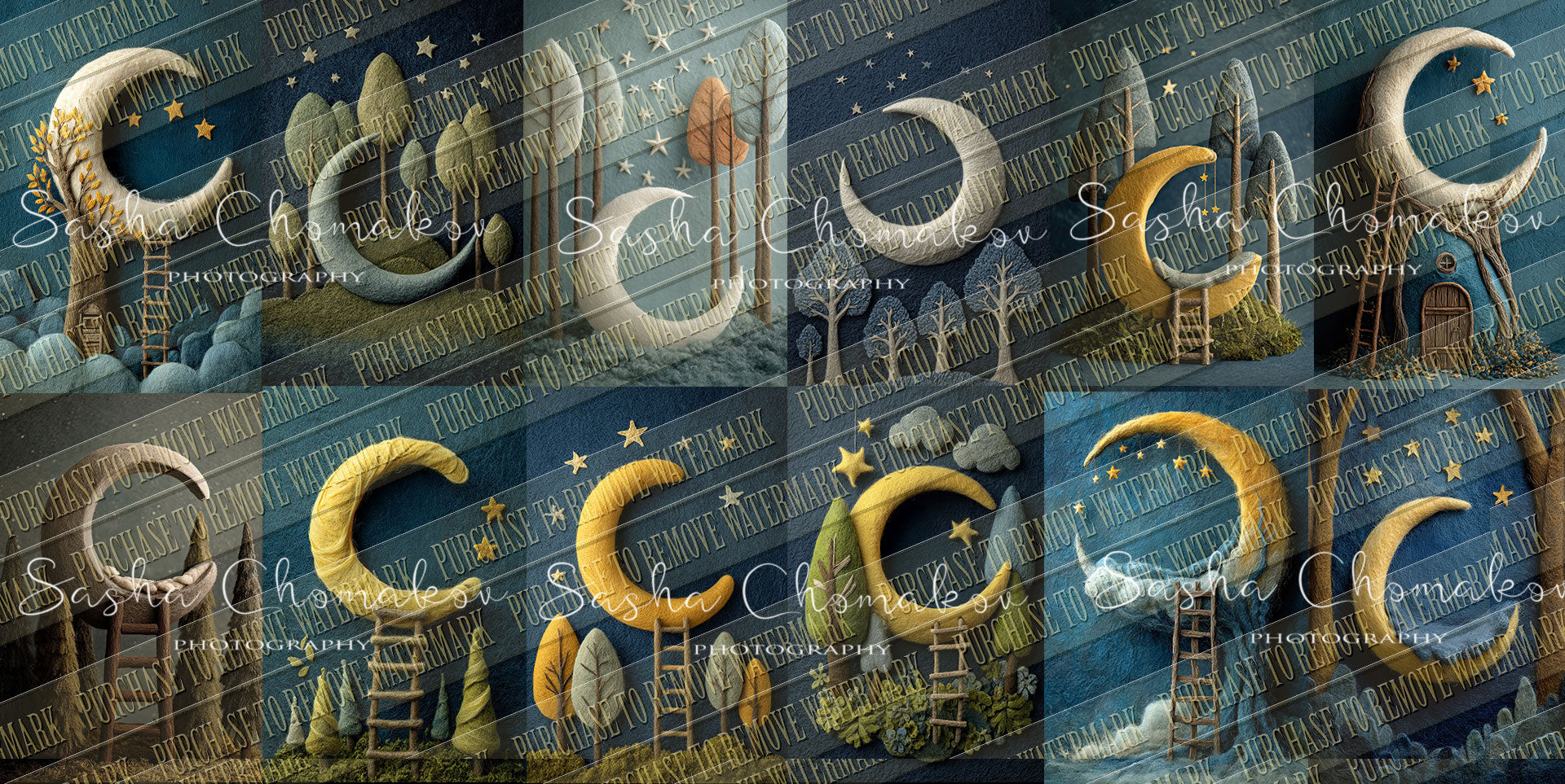 12 Digital backgrounds Ai generated fall moon