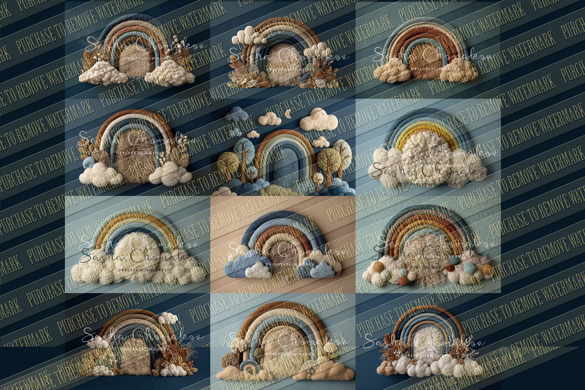 12 Digital backgrounds Ai generated boho rainbow