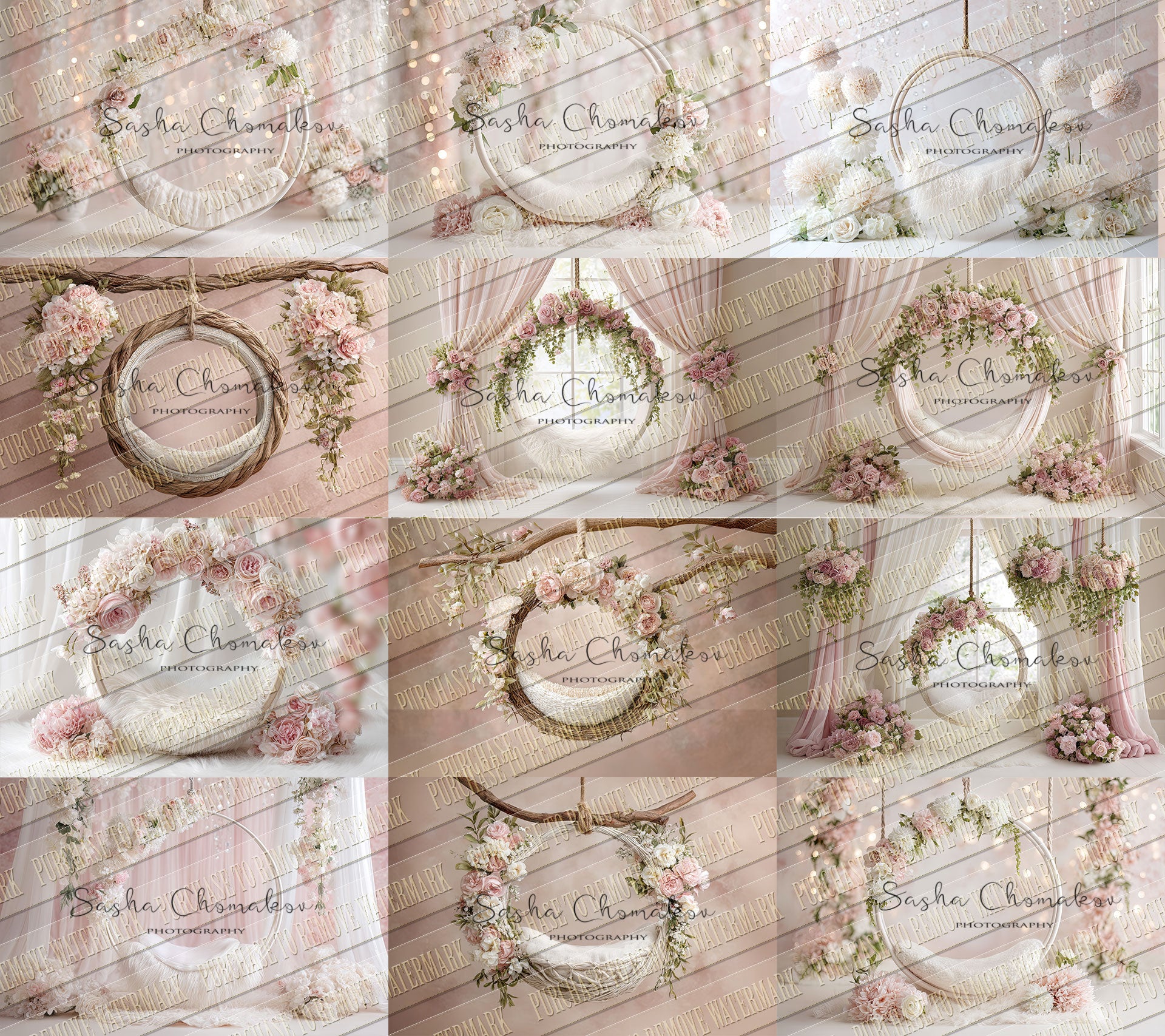 12 Digital backgrounds Ai generated pink swings