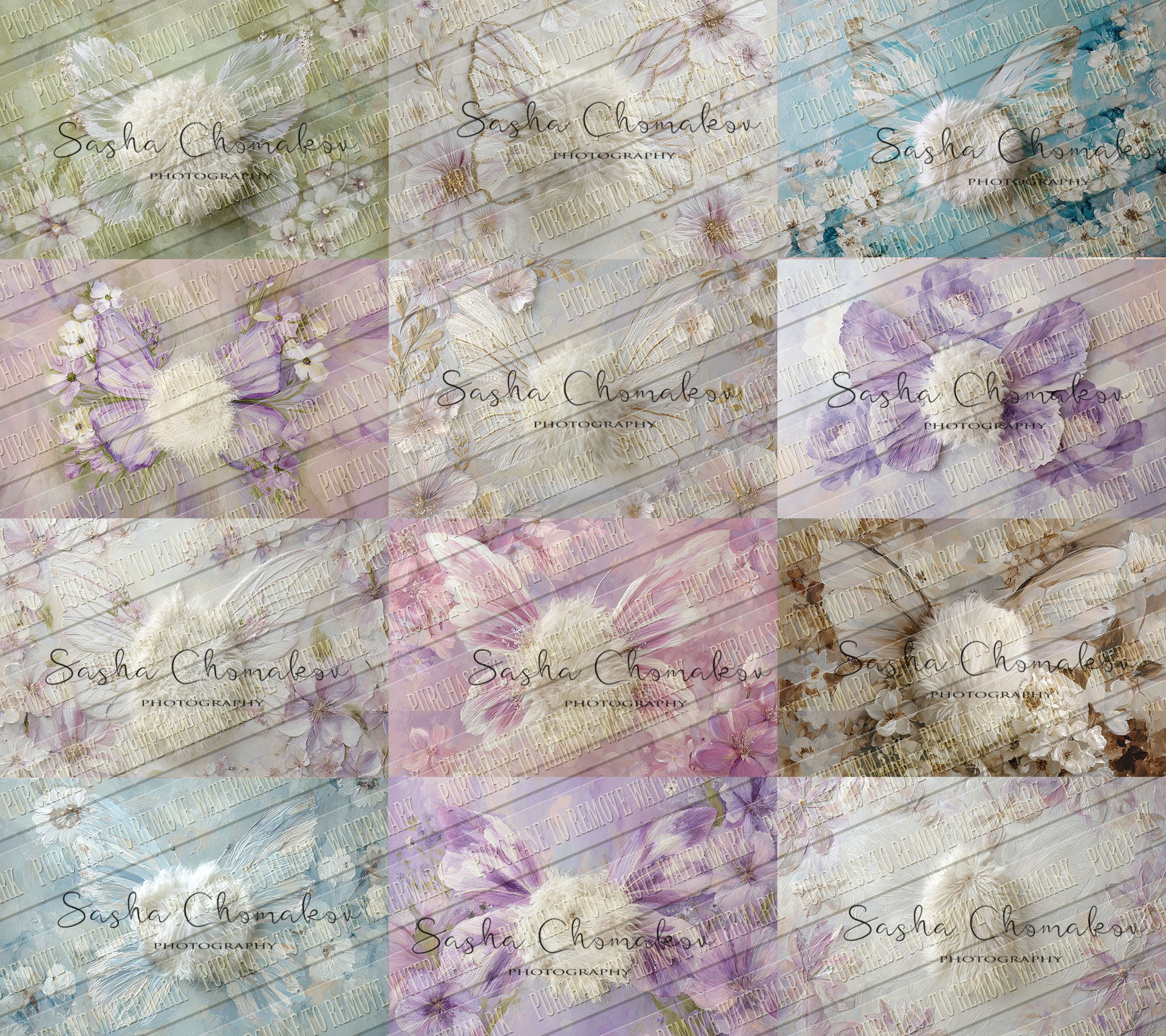 12 Digital backgrounds Ai generated painted butterflies
