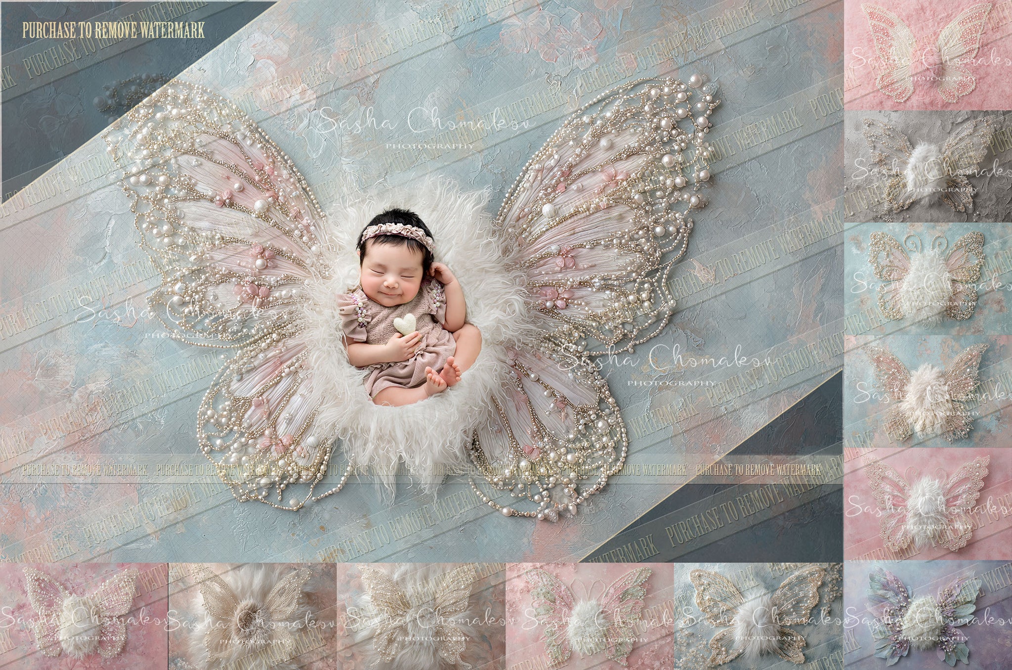 12 Digital backgrounds Ai generated pearls butterflies