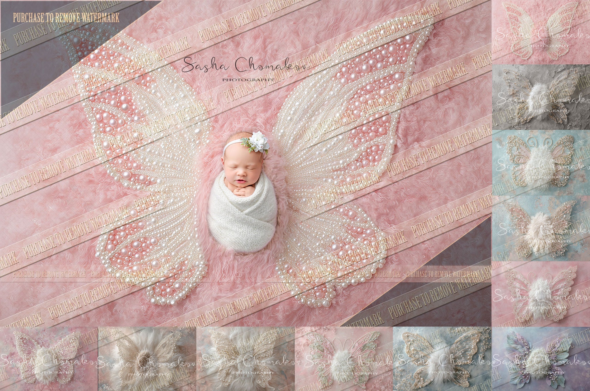 12 Digital backgrounds Ai generated pearls butterflies
