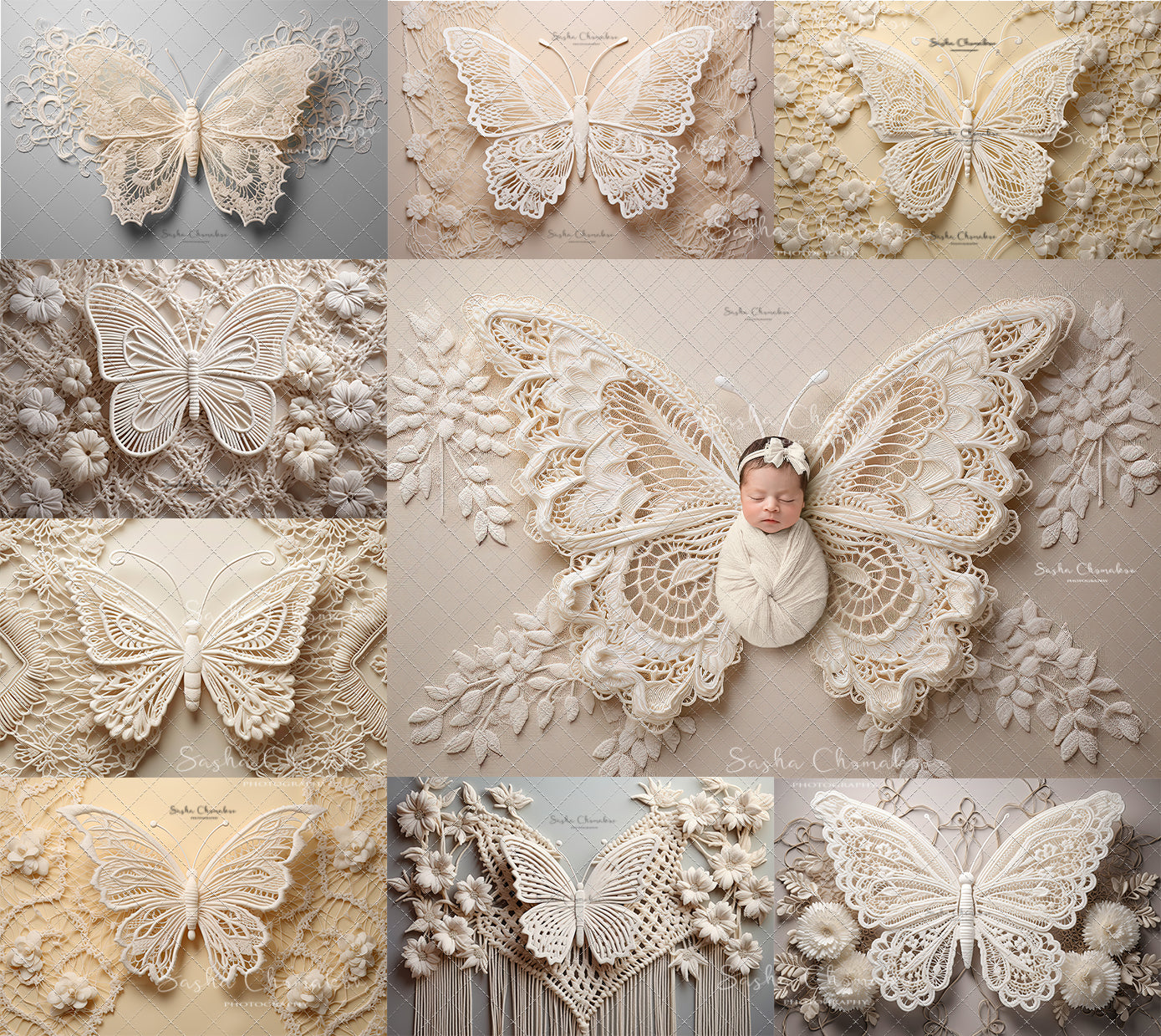 Digital Backdrops Ai generated boho butterflies creams