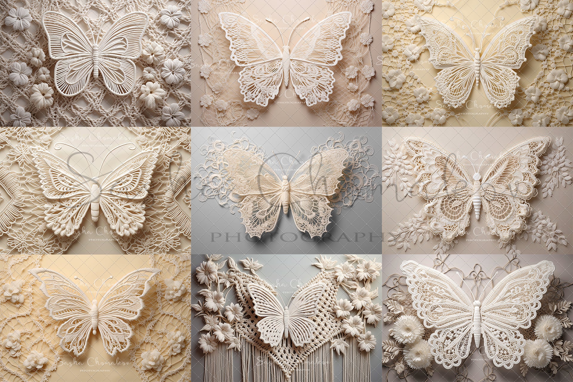 Digital Backdrops Ai generated boho butterflies creams