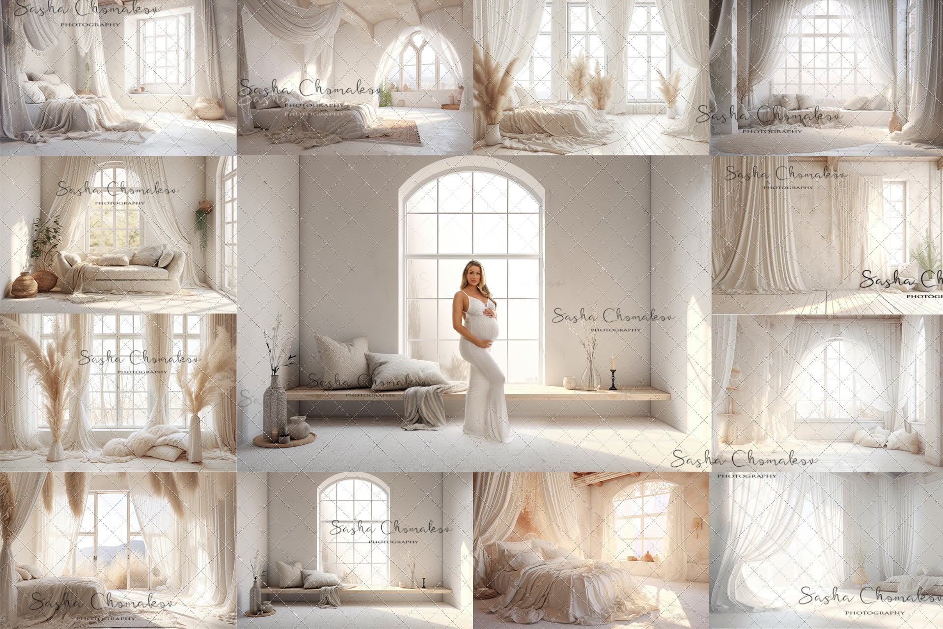 Digital backgrounds white cream boho bedrooms 1 Ai generated