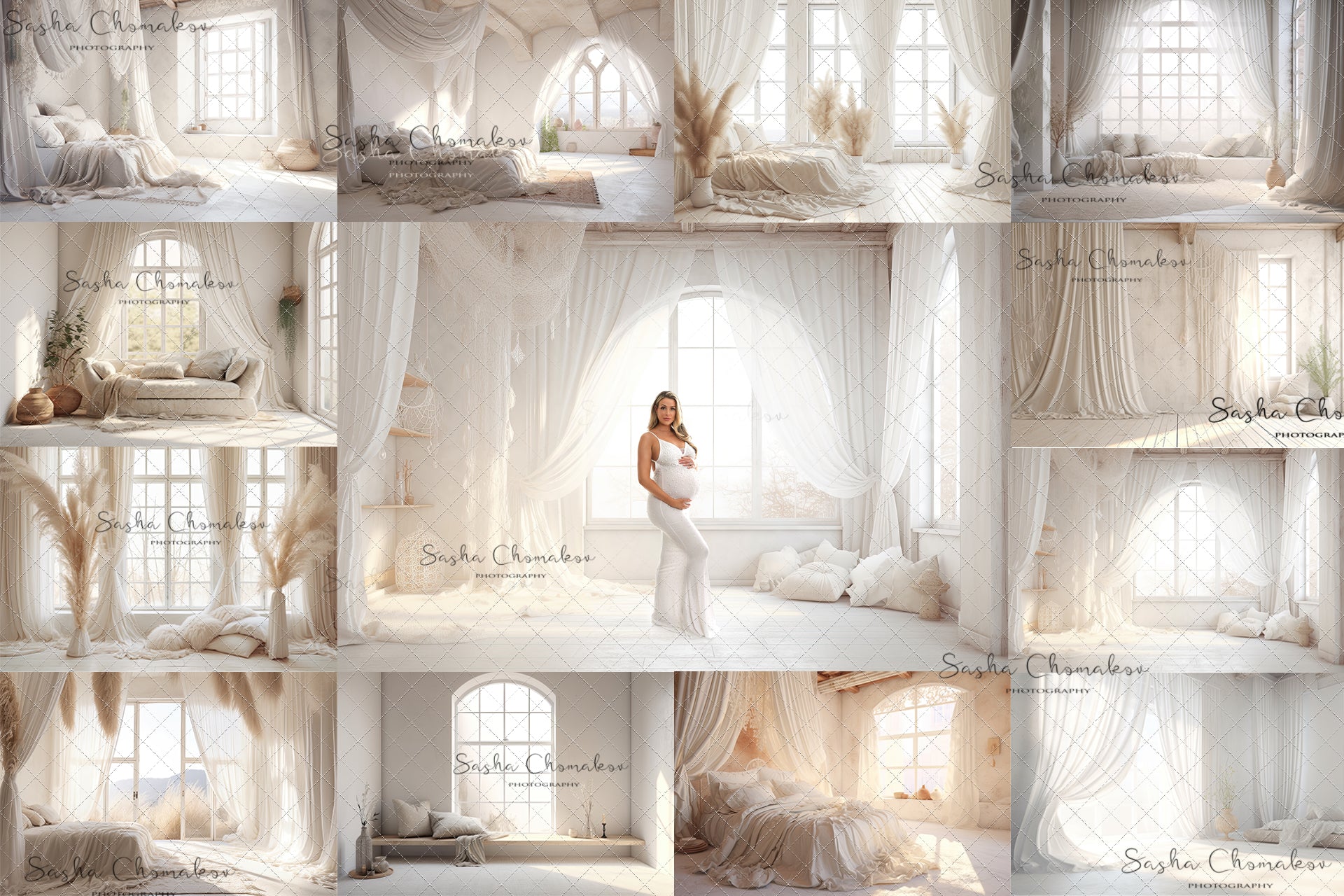 Digital backgrounds white cream boho bedrooms 1 Ai generated