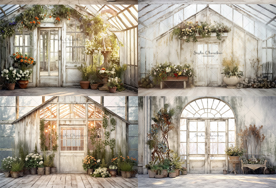 Digital background white vintage greenhouse 1 Ai generated