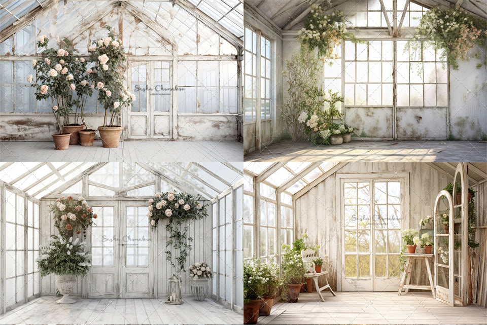 Digital background white vintage greenhouse 1 Ai generated